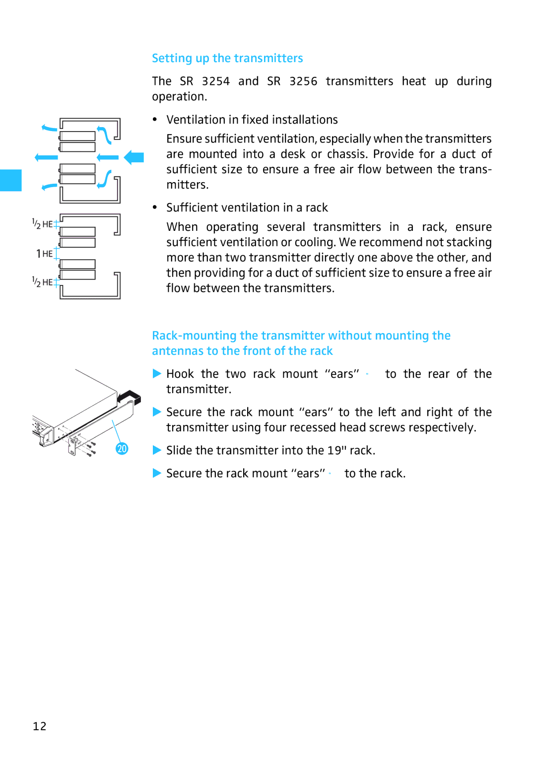 Sennheiser SR 3254, SR 3256 manual Setting up the transmitters 