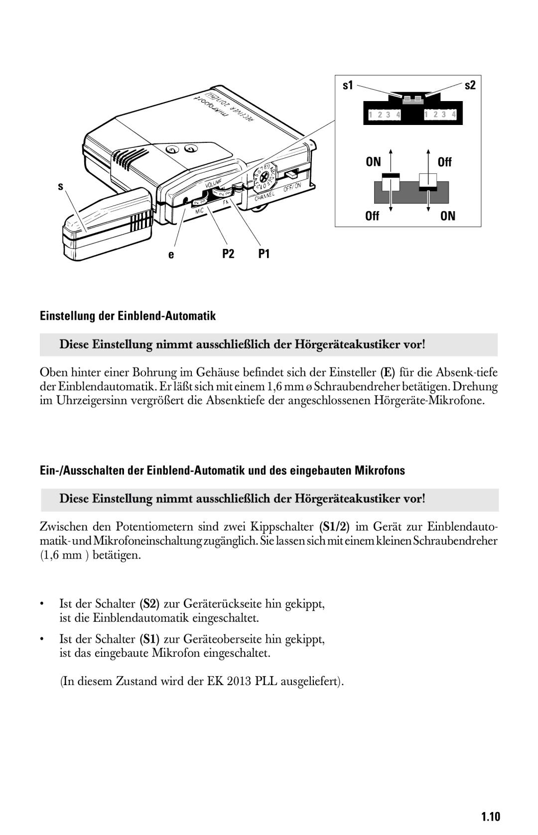 Sennheiser System 2013 PLL manual OffON Einstellung der Einblend-Automatik 