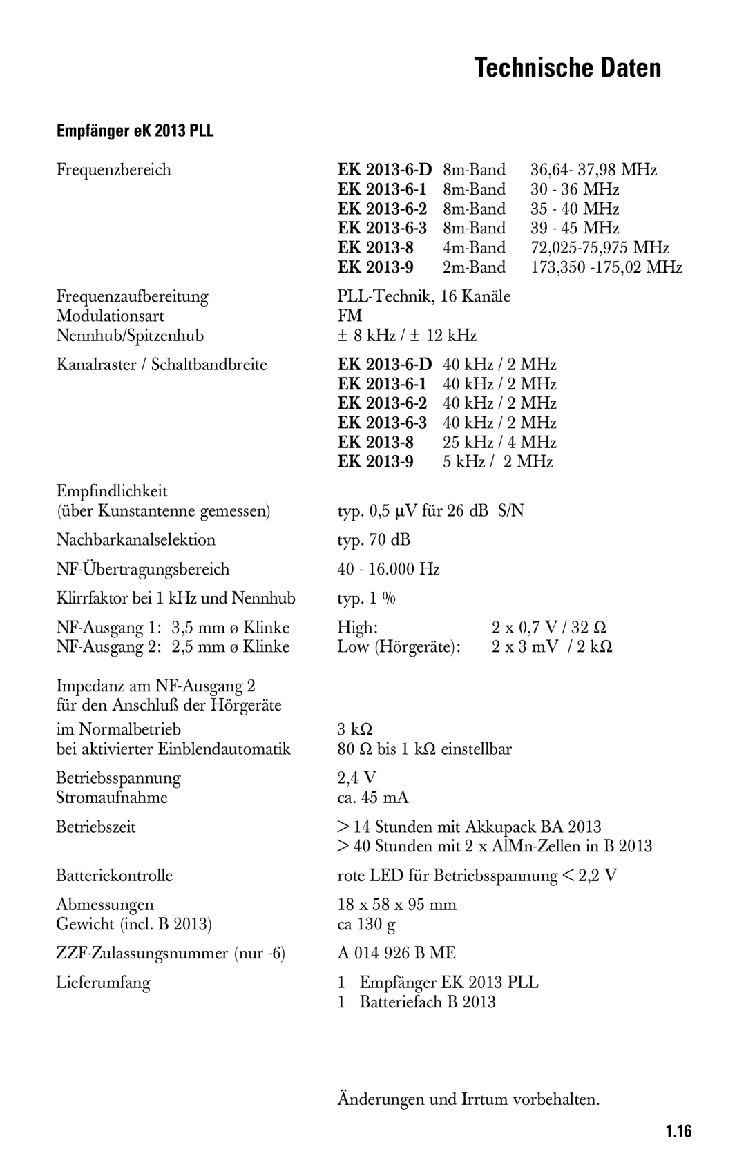 Sennheiser System 2013 PLL manual Empfänger eK 2013 PLL 