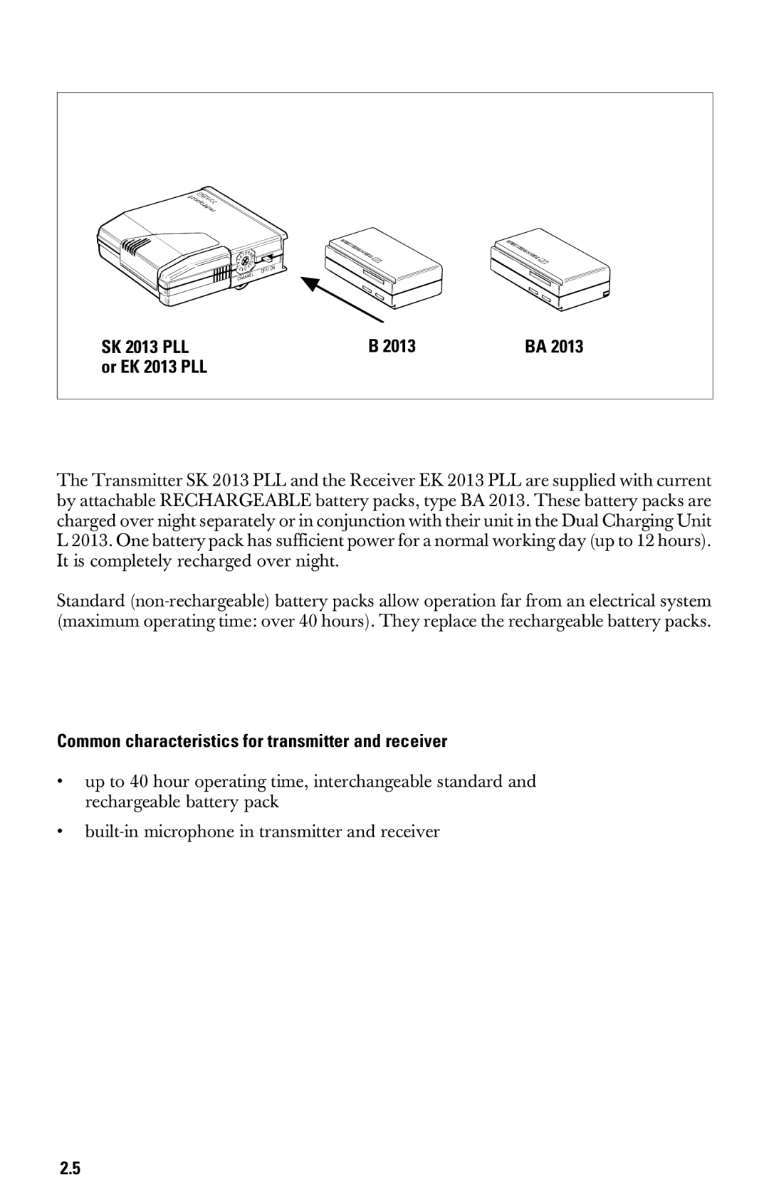 Sennheiser System 2013 PLL manual SK 2013 PLL Or EK 2013 PLL, Common characteristics for transmitter and receiver 