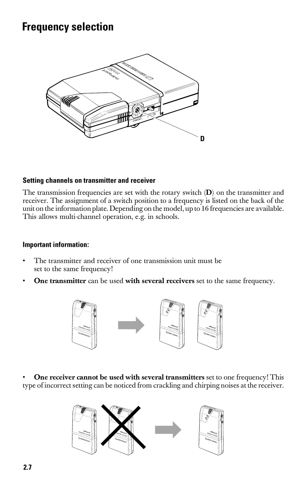 Sennheiser System 2013 PLL manual Frequency selection, Setting channels on transmitter and receiver, Important information 