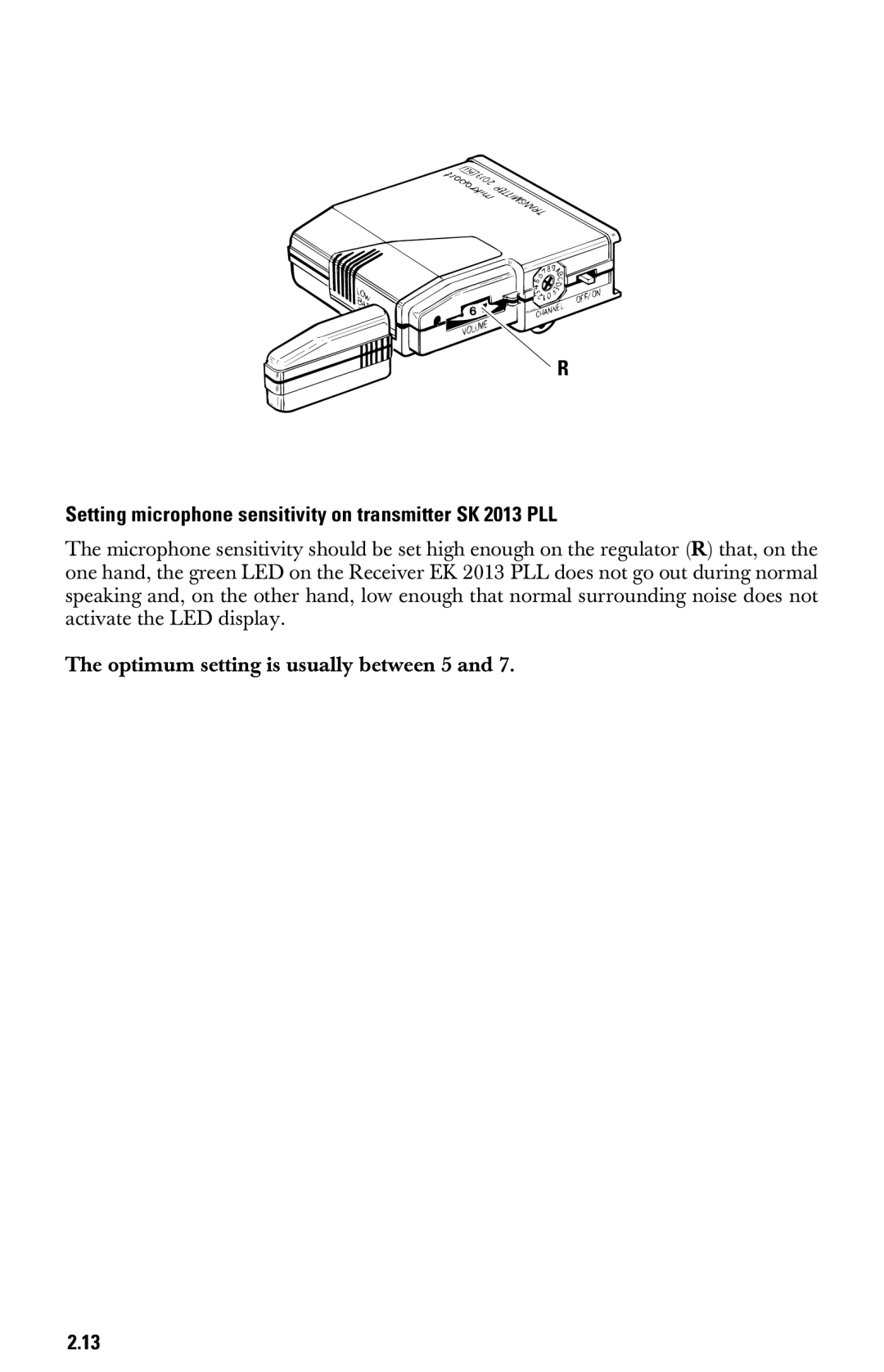 Sennheiser System 2013 PLL manual Setting microphone sensitivity on transmitter SK 2013 PLL 