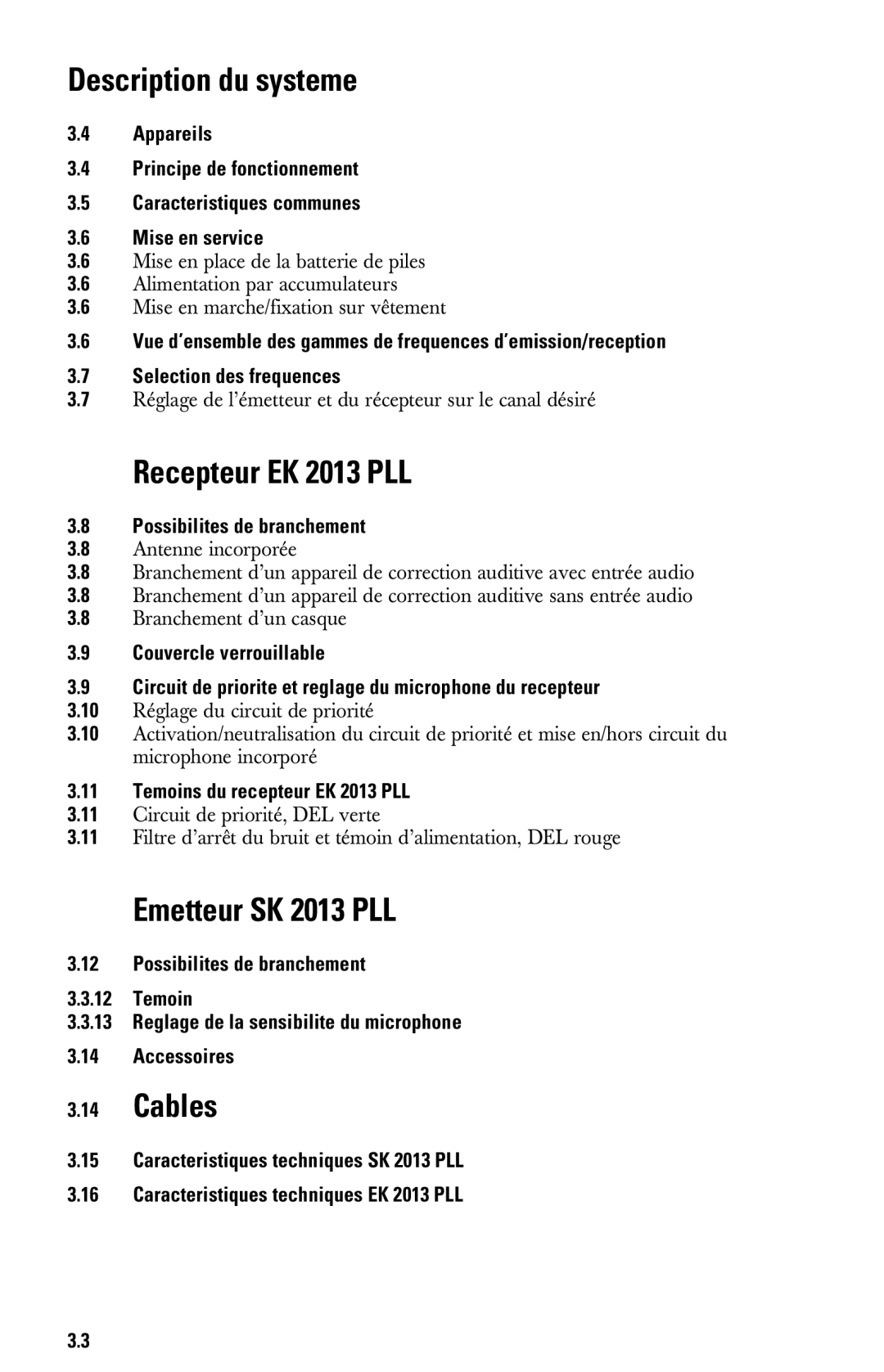 Sennheiser System 2013 PLL manual Description du systeme, Recepteur EK 2013 PLL, Emetteur SK 2013 PLL 