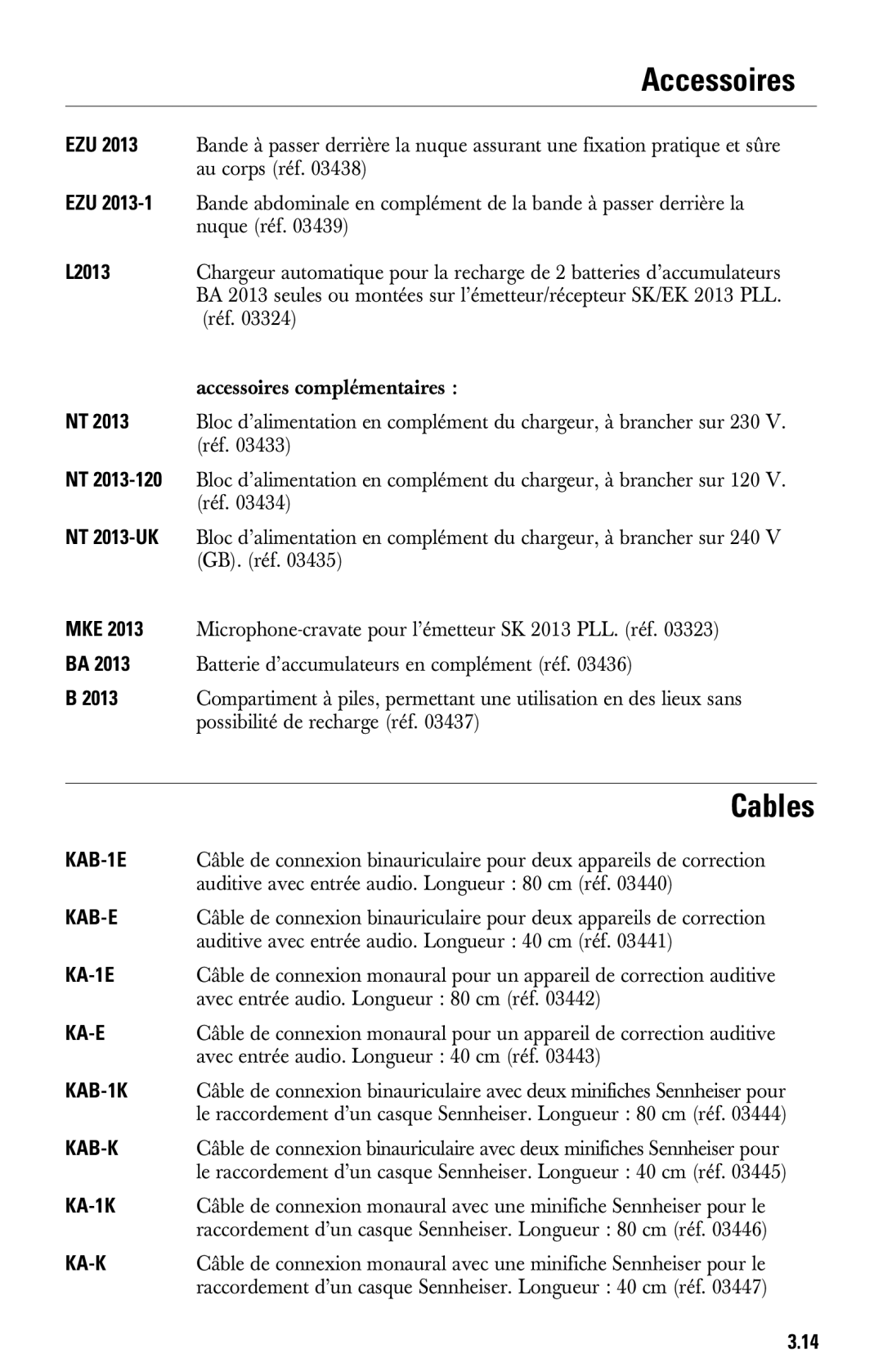 Sennheiser System 2013 PLL manual Accessoires, L2013 