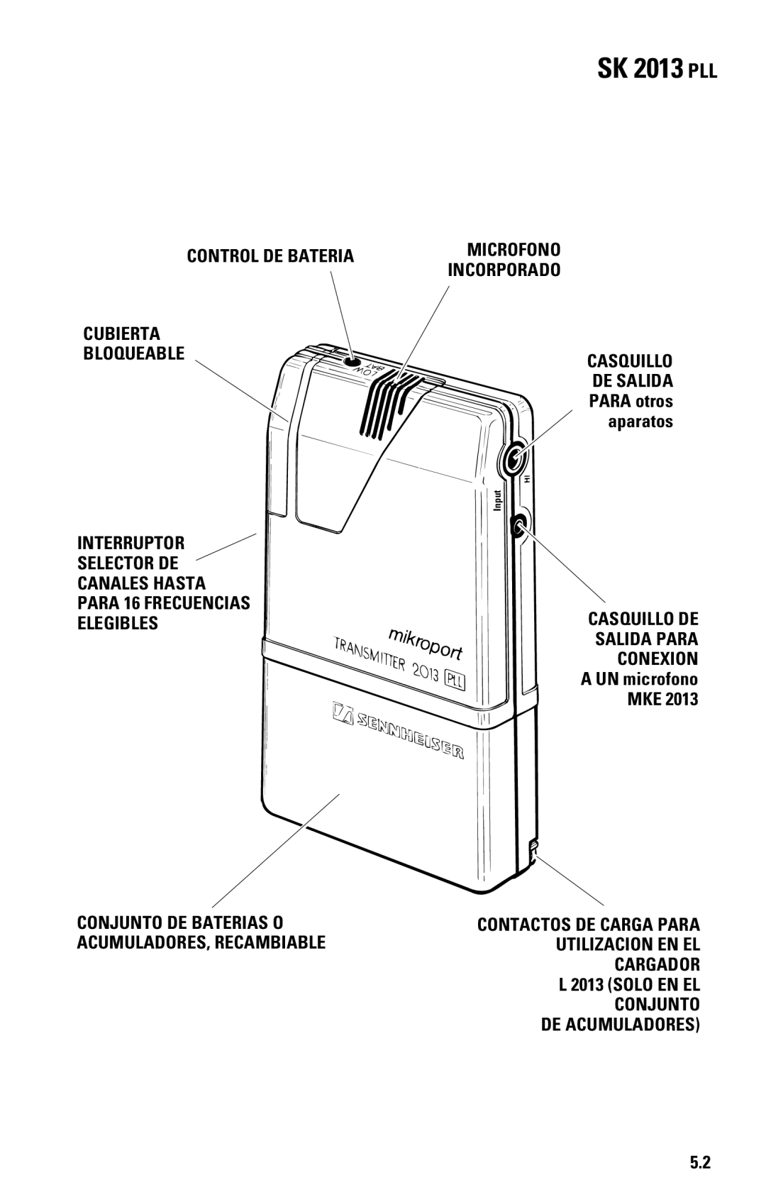 Sennheiser System 2013 PLL manual SK 2013 PLL, UN microfono MKE 