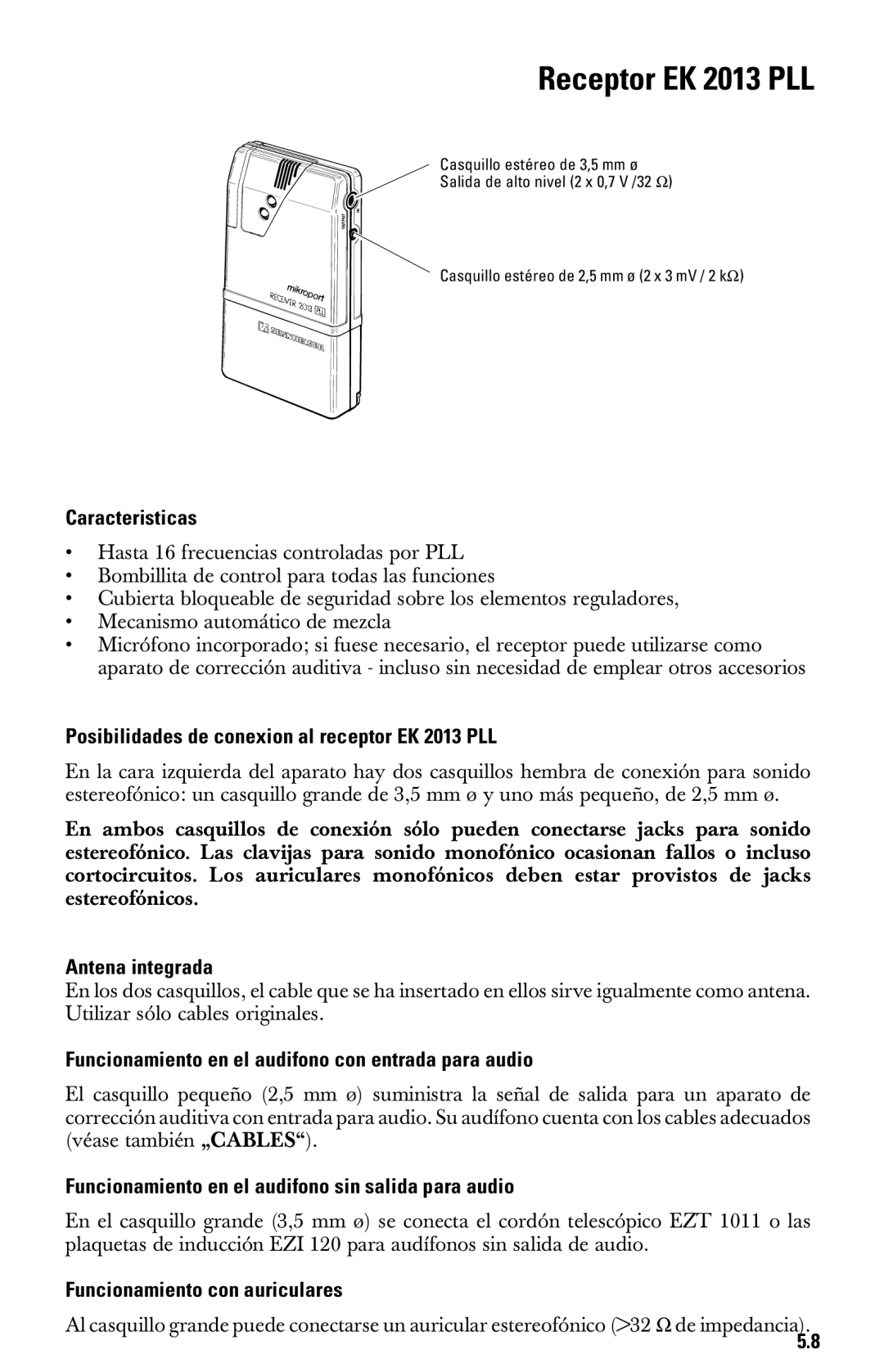 Sennheiser System 2013 PLL manual Receptor EK 2013 PLL 