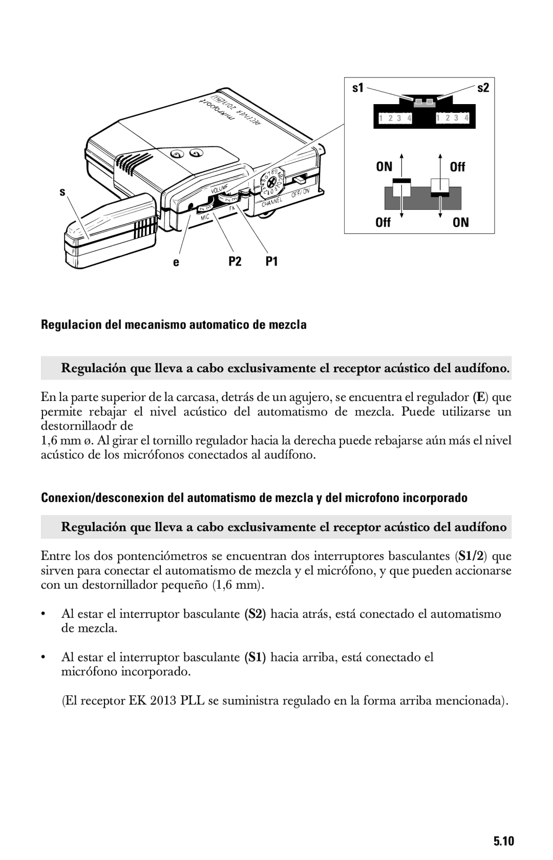 Sennheiser System 2013 PLL manual OffON Regulacion del mecanismo automatico de mezcla 