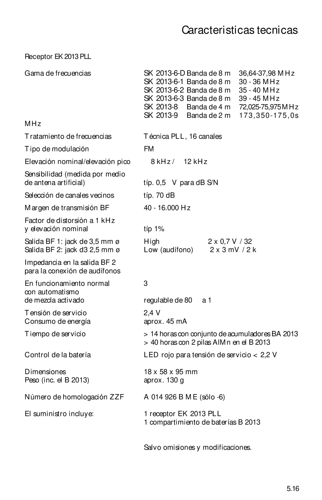 Sennheiser System 2013 PLL manual Receptor EK 2013 PLL 