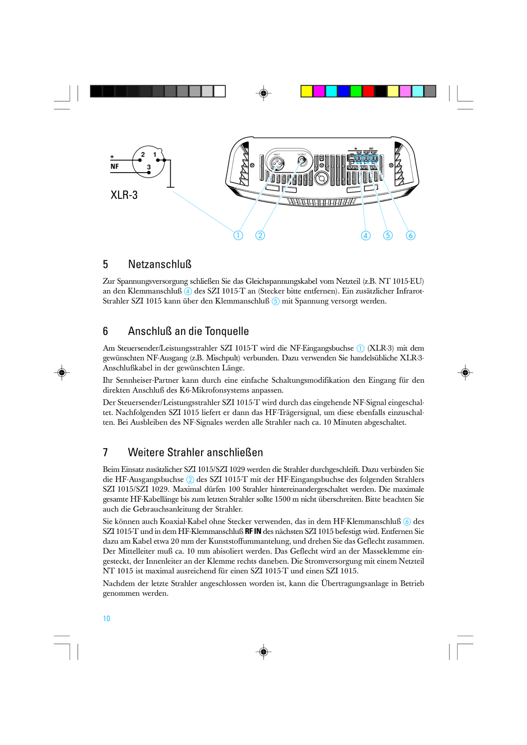 Sennheiser SZI 1015-T manual Netzanschluß, Anschluß an die Tonquelle, Weitere Strahler anschließen 