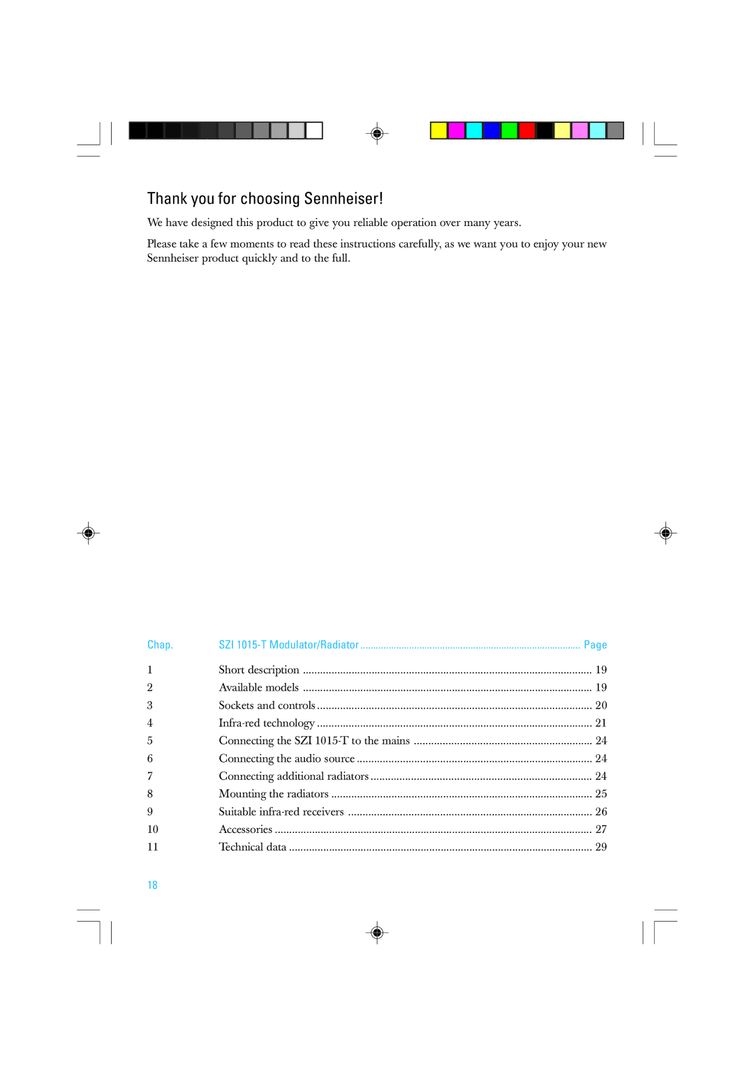 Sennheiser SZI 1015-T manual Thank you for choosing Sennheiser, Chap 