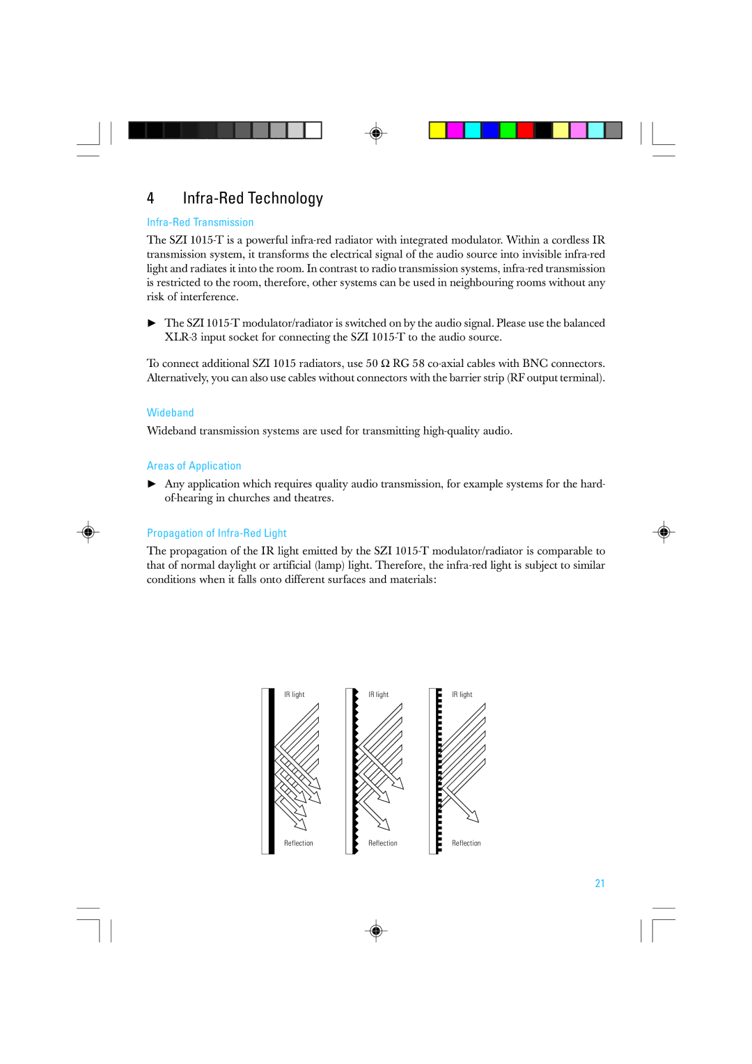 Sennheiser SZI 1015-T manual Infra-Red Technology, Infra-Red Transmission, Wideband, Areas of Application 