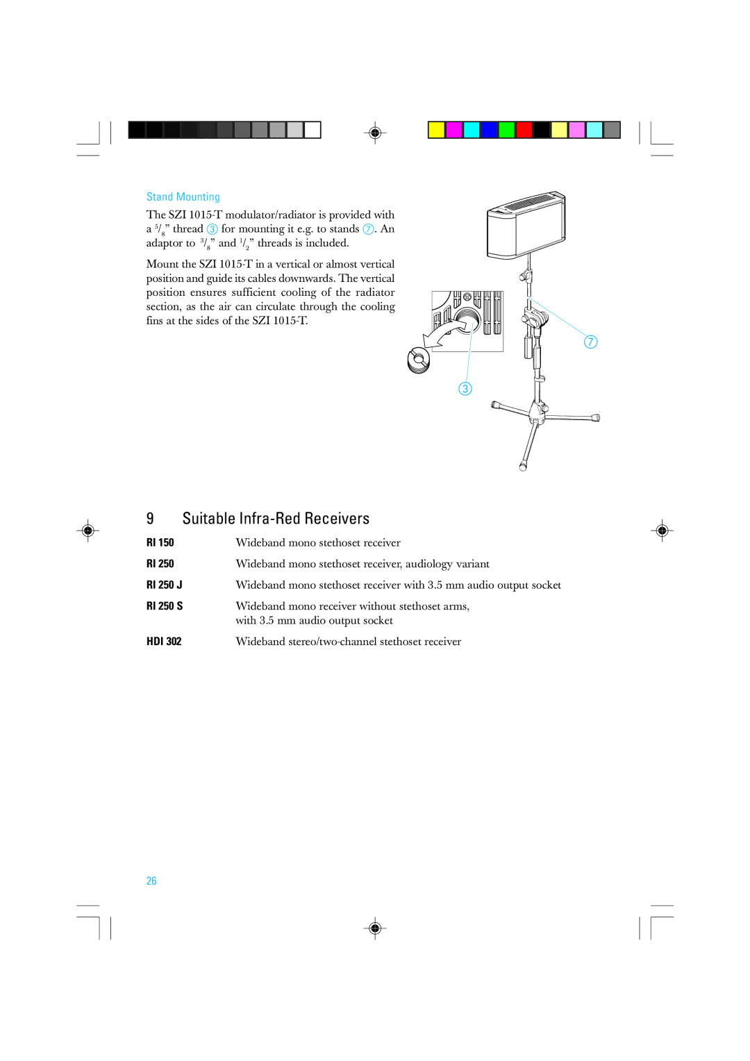 Sennheiser SZI 1015-T manual Suitable Infra-Red Receivers, Stand Mounting 