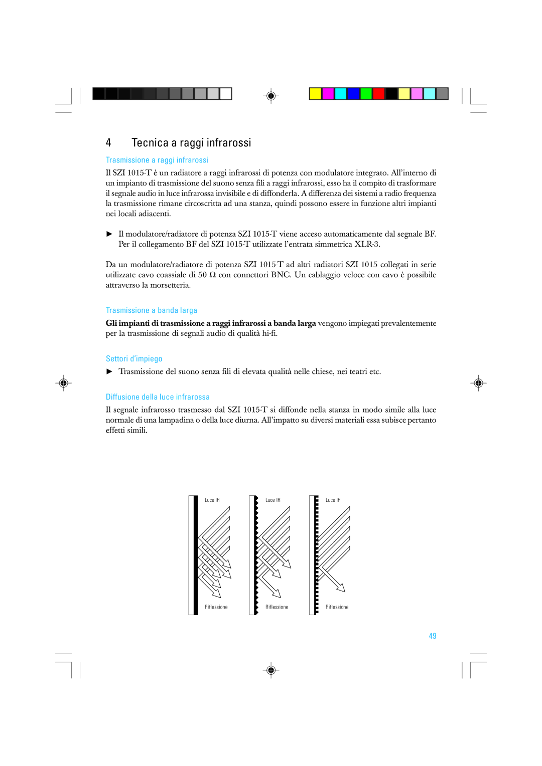 Sennheiser SZI 1015-T manual Tecnica a raggi infrarossi, Trasmissione a raggi infrarossi, Trasmissione a banda larga 