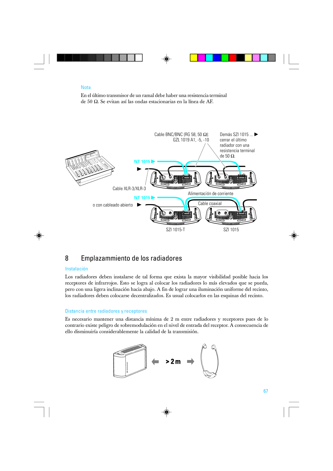 Sennheiser SZI 1015-T manual Emplazammiento de los radiadores, Instalación, Distancia entre radiadores y receptores 