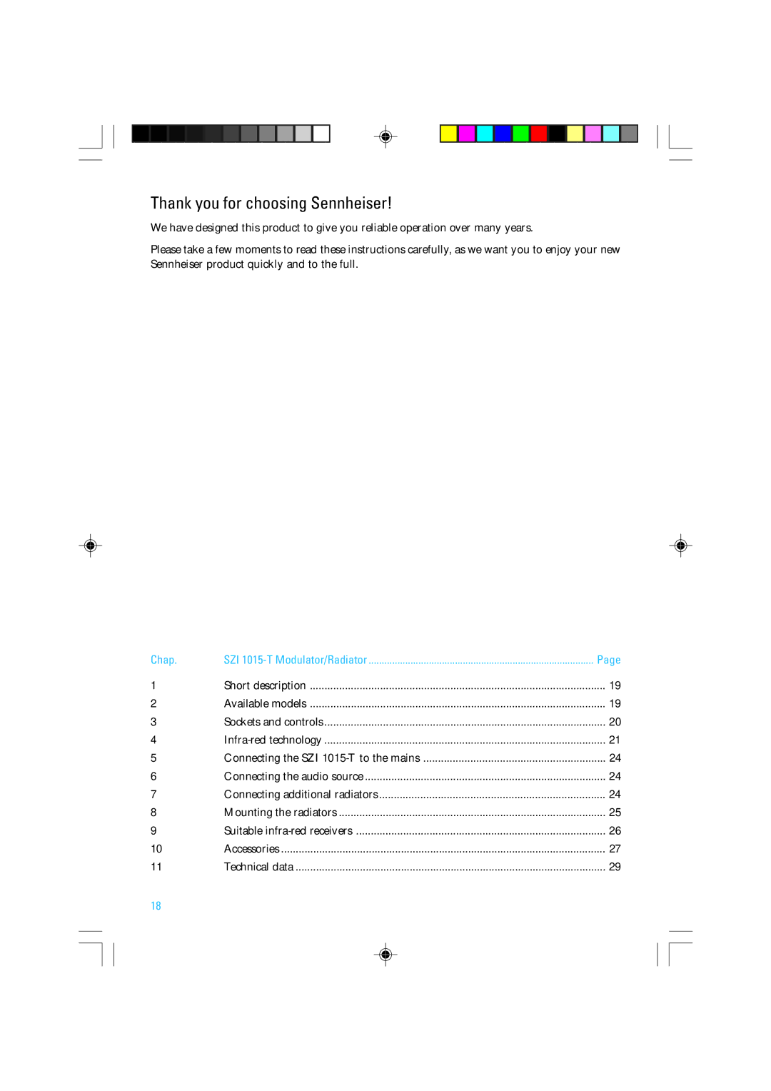 Sennheiser SZI 1015-T manual Thank you for choosing Sennheiser, Chap 