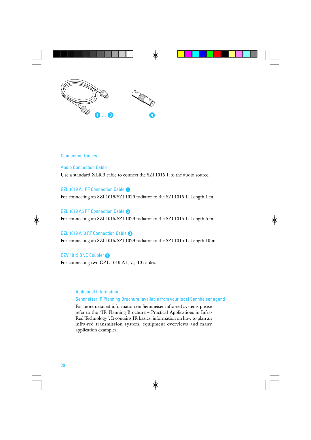 Sennheiser SZI 1015-T Connection Cables Audio Connection Cable, GZL 1019 A1 RF Connection Cable, GZV 1019 BNC Coupler 