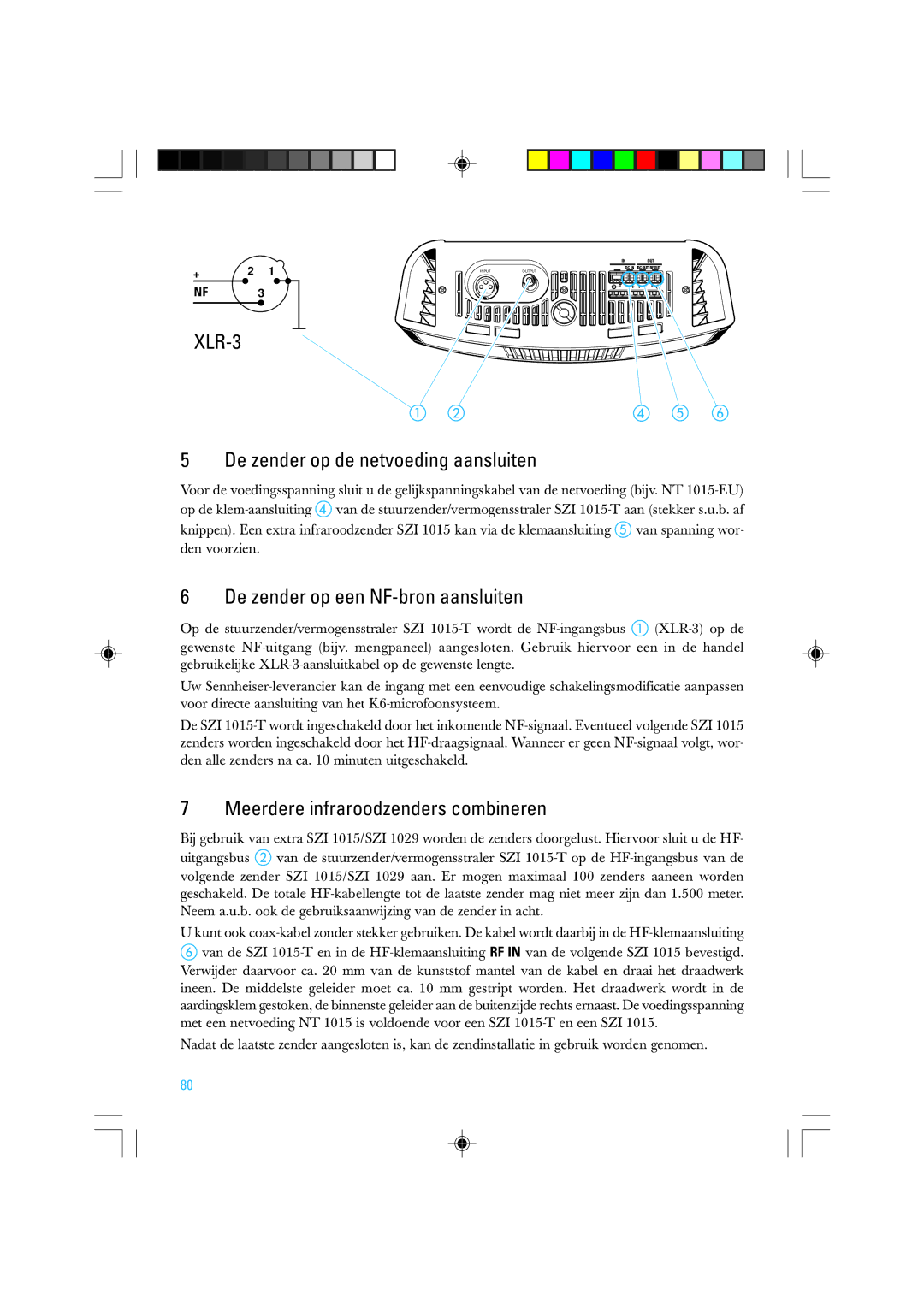 Sennheiser SZI 1015-T manual De zender op de netvoeding aansluiten, De zender op een NF-bron aansluiten 