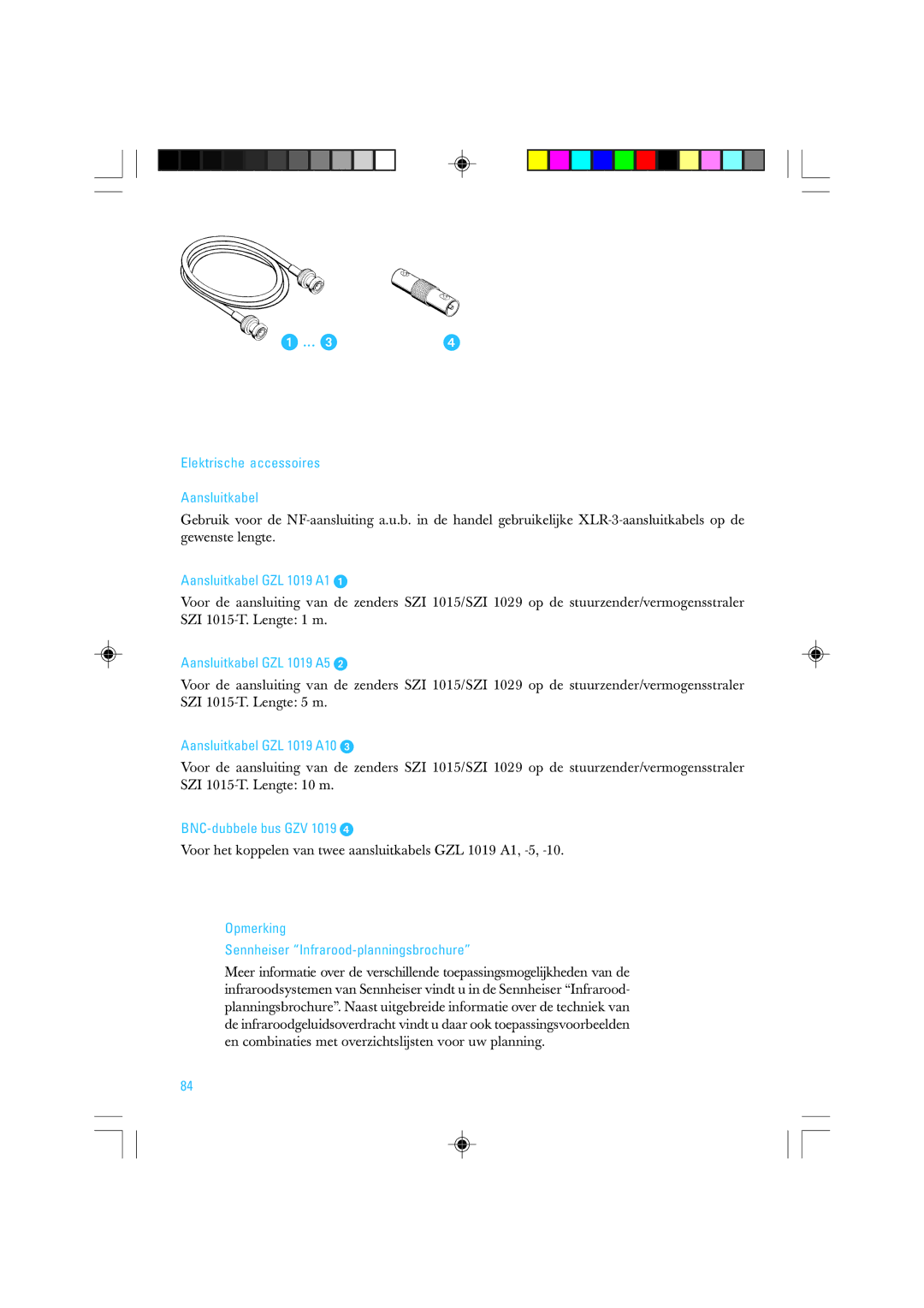 Sennheiser SZI 1015-T manual Elektrische accessoires Aansluitkabel, Aansluitkabel GZL 1019 A1, Aansluitkabel GZL 1019 A5 