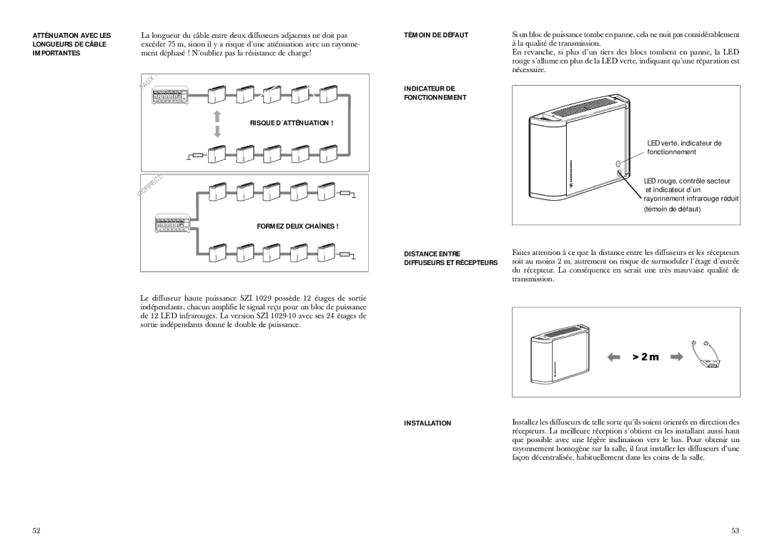 Sennheiser SZI 1029-10 manual Atténuation Avec LES Longueurs DE Câble Importantes, Risque D´ATTÉNUATION 