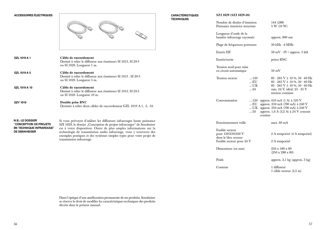 Sennheiser SZI 1029-10 manual Accessoires Électriques, GZL 1019 a 