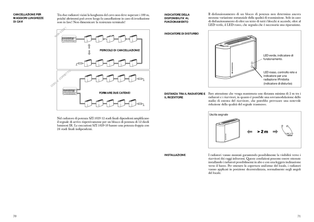 Sennheiser SZI 1029-10 manual Cancellazione PER Maggiori Lunghezze DI Cavi, Uscita segnale, Installazione 