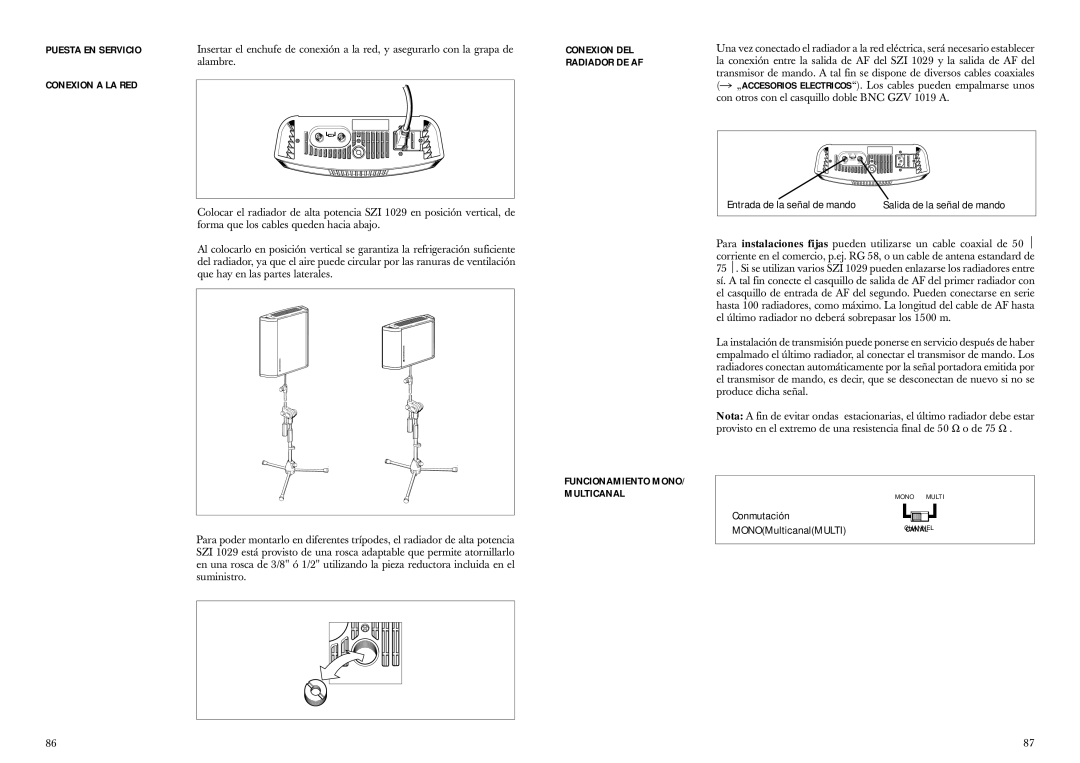 Sennheiser SZI 1029-10 Puesta EN Servicio Conexion a LA RED, Entrada de la señal de mando Salida de la señal de mando 