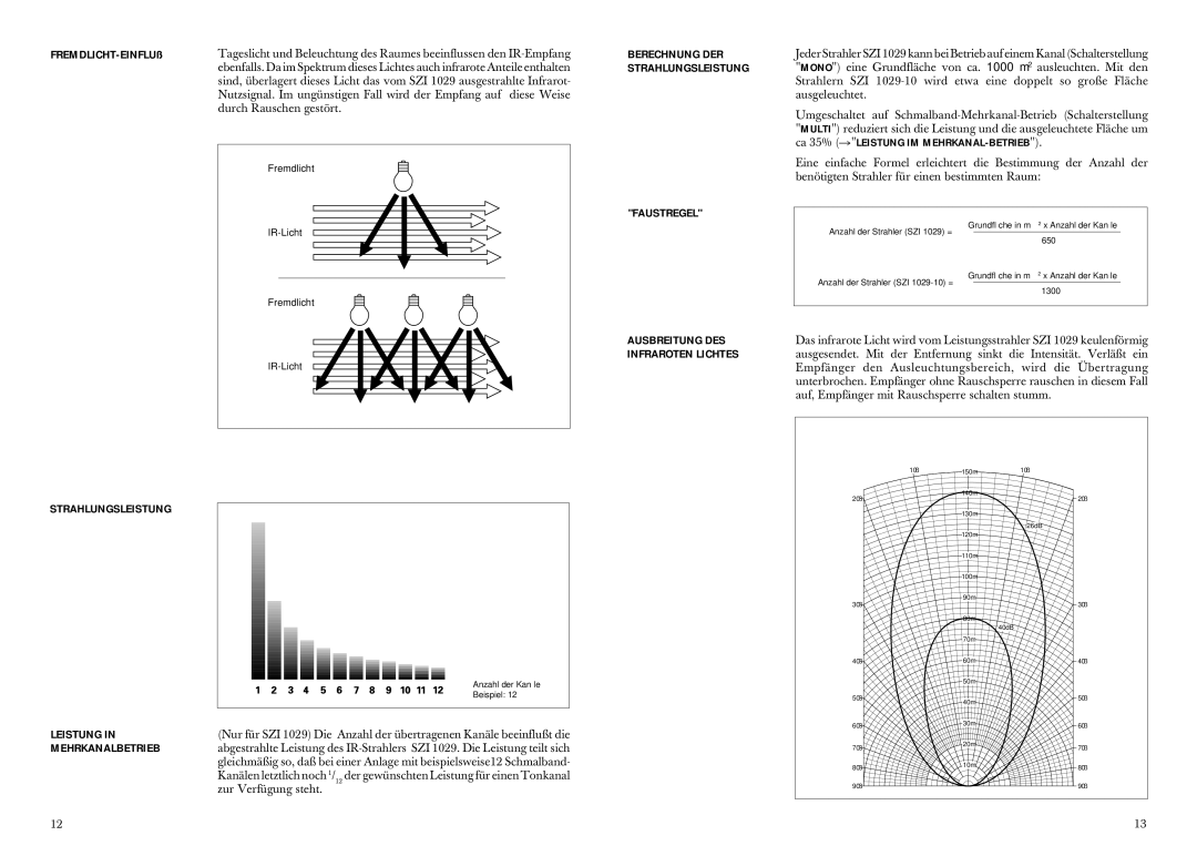 Sennheiser SZI 1029-10 manual FREMDLICHT-EINFLUß, Faustregel, Strahlungsleistung 