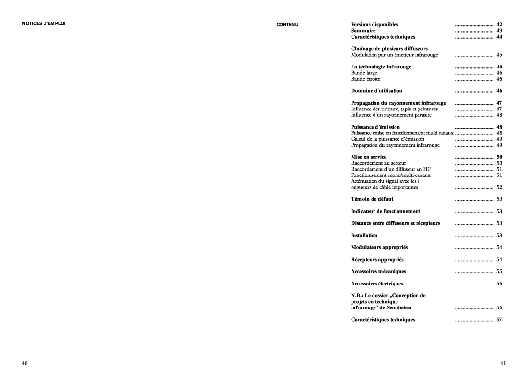Sennheiser SZI 1029-10 manual Notices D‘Emploi, Contenu 