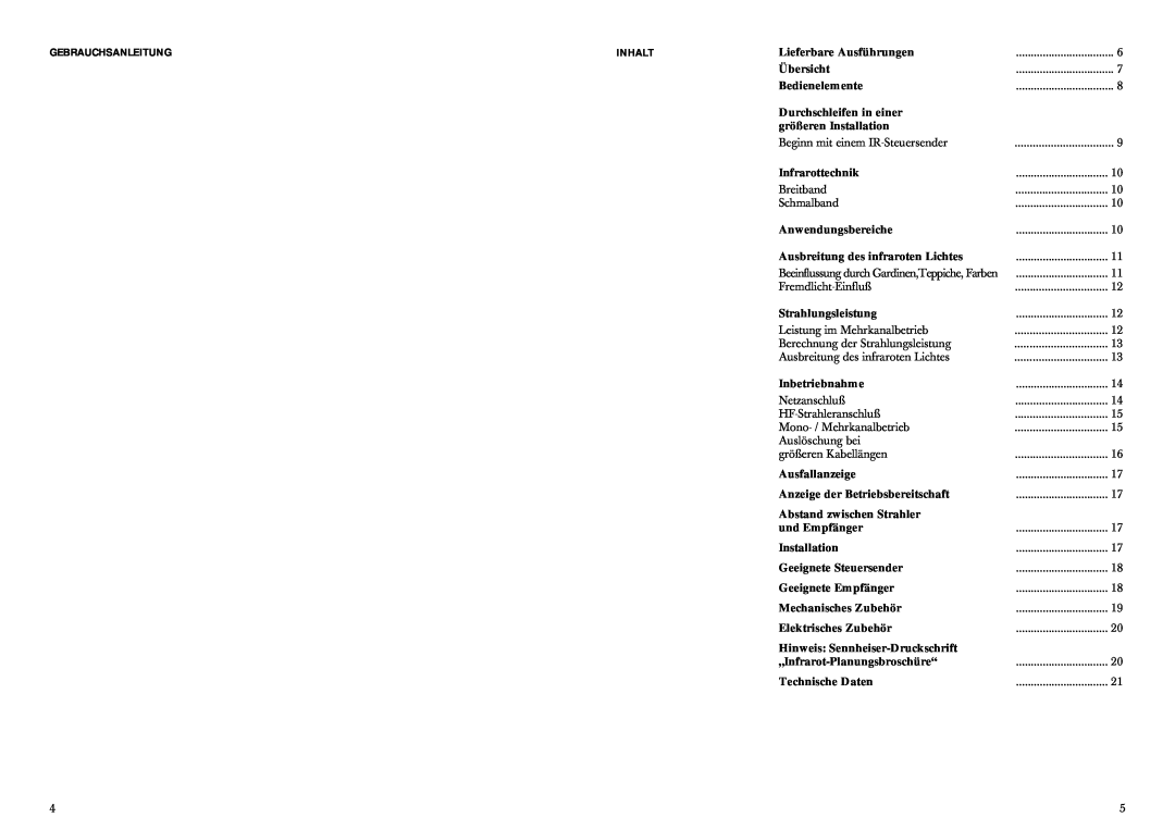 Sennheiser SZI 1029-10 manual Gebrauchsanleitung, Inhalt 