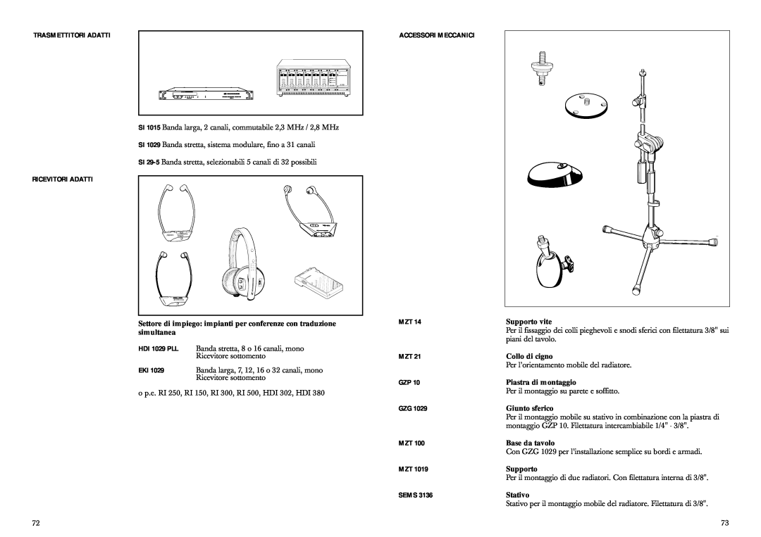Sennheiser SZI 1029-10 manual Trasmettitori Adatti, Ricevitori Adatti, Accessori Meccanici, HDI 1029 PLL, Sems 