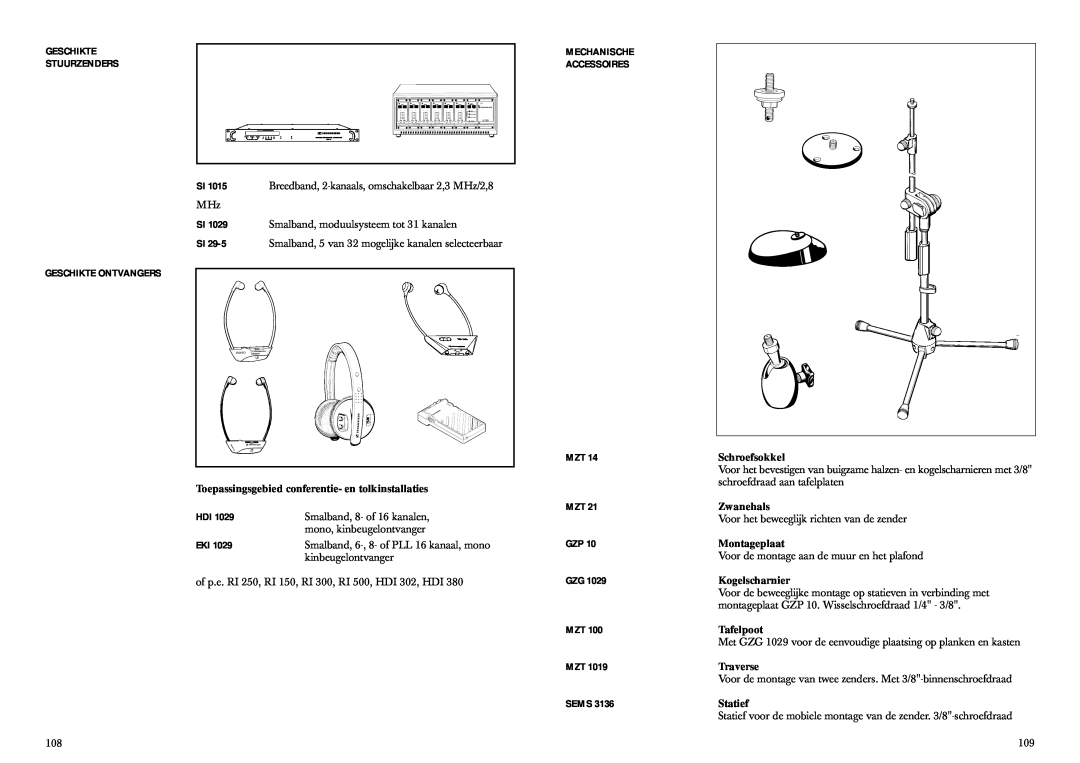 Sennheiser SZI 1029-10 manual Geschikte Stuurzenders, Geschikte Ontvangers, Mechanische Accessoires, Sems 