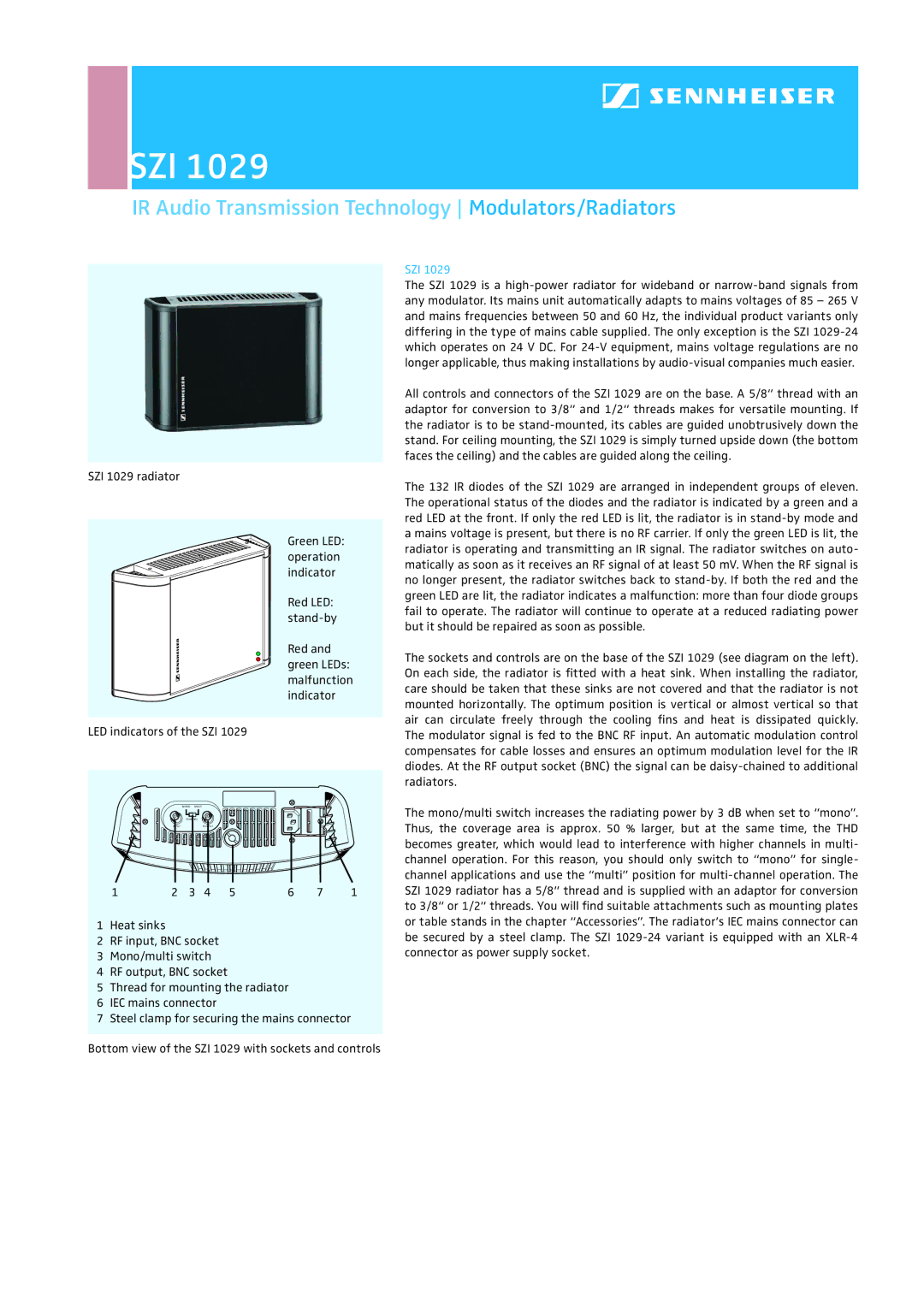 Sennheiser dimensions SZI 1029 radiator, Szi 