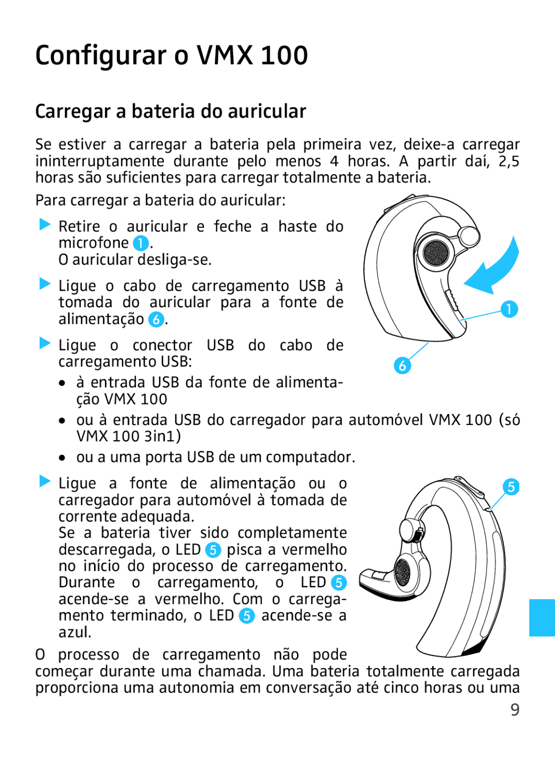 Sennheiser VMX 100 instruction manual Configurar o VMX, Carregar a bateria do auricular 