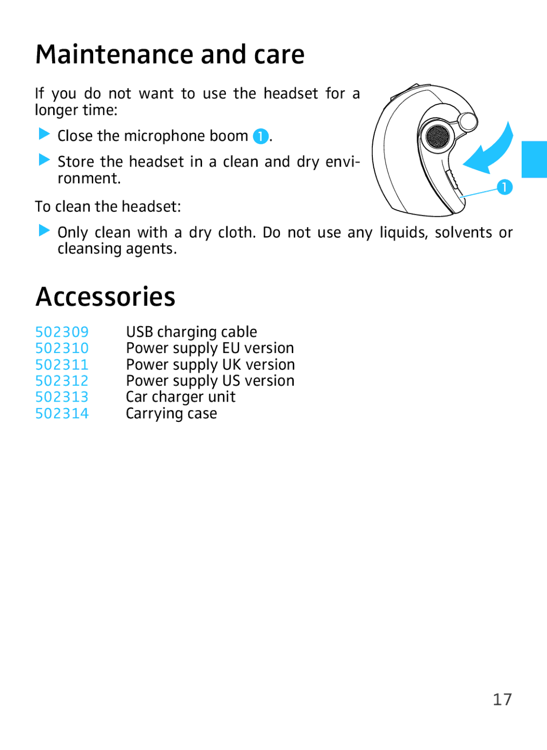 Sennheiser VMX 100 instruction manual Maintenance and care, Accessories 