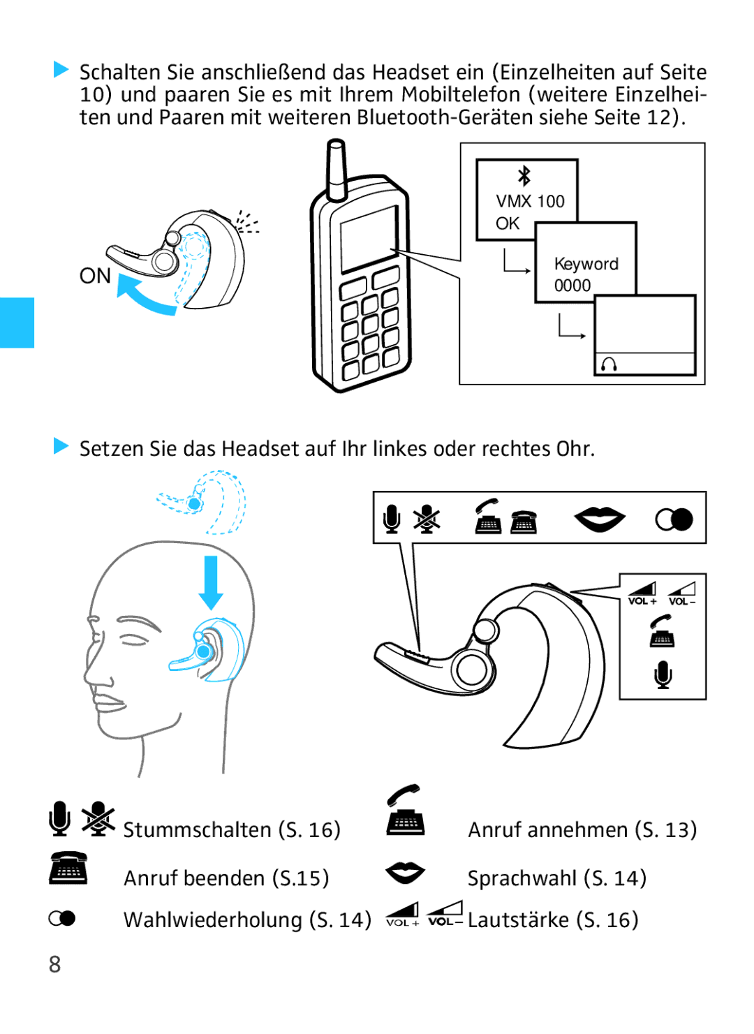 Sennheiser VMX 100 instruction manual Anruf annehmen S 