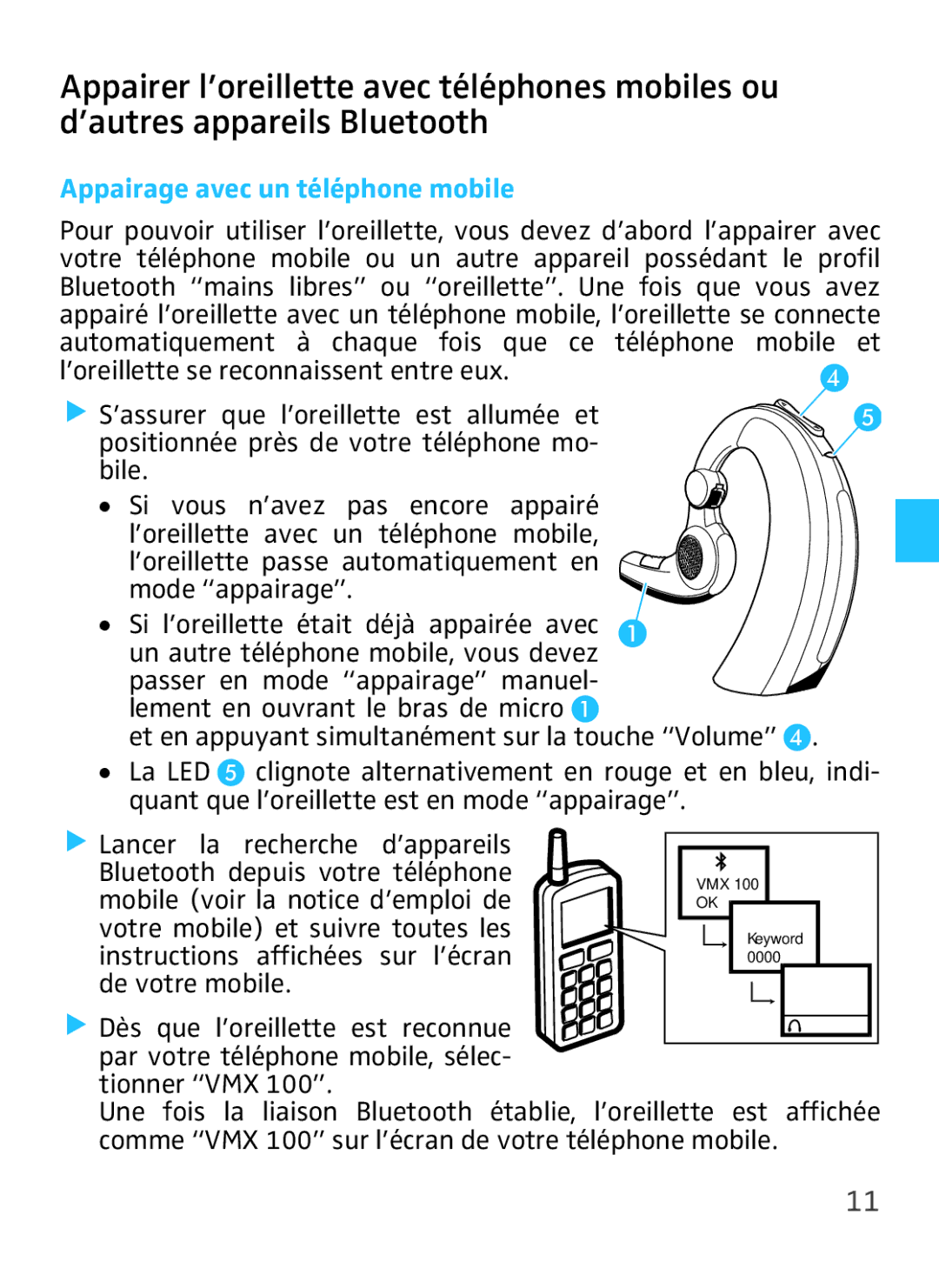 Sennheiser VMX 100 instruction manual Appairage avec un téléphone mobile 