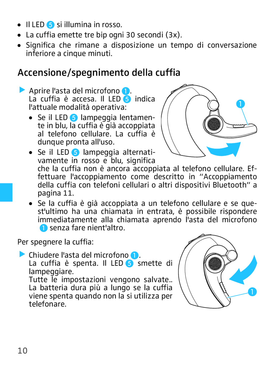 Sennheiser VMX 100 instruction manual Accensione/spegnimento della cuffia 