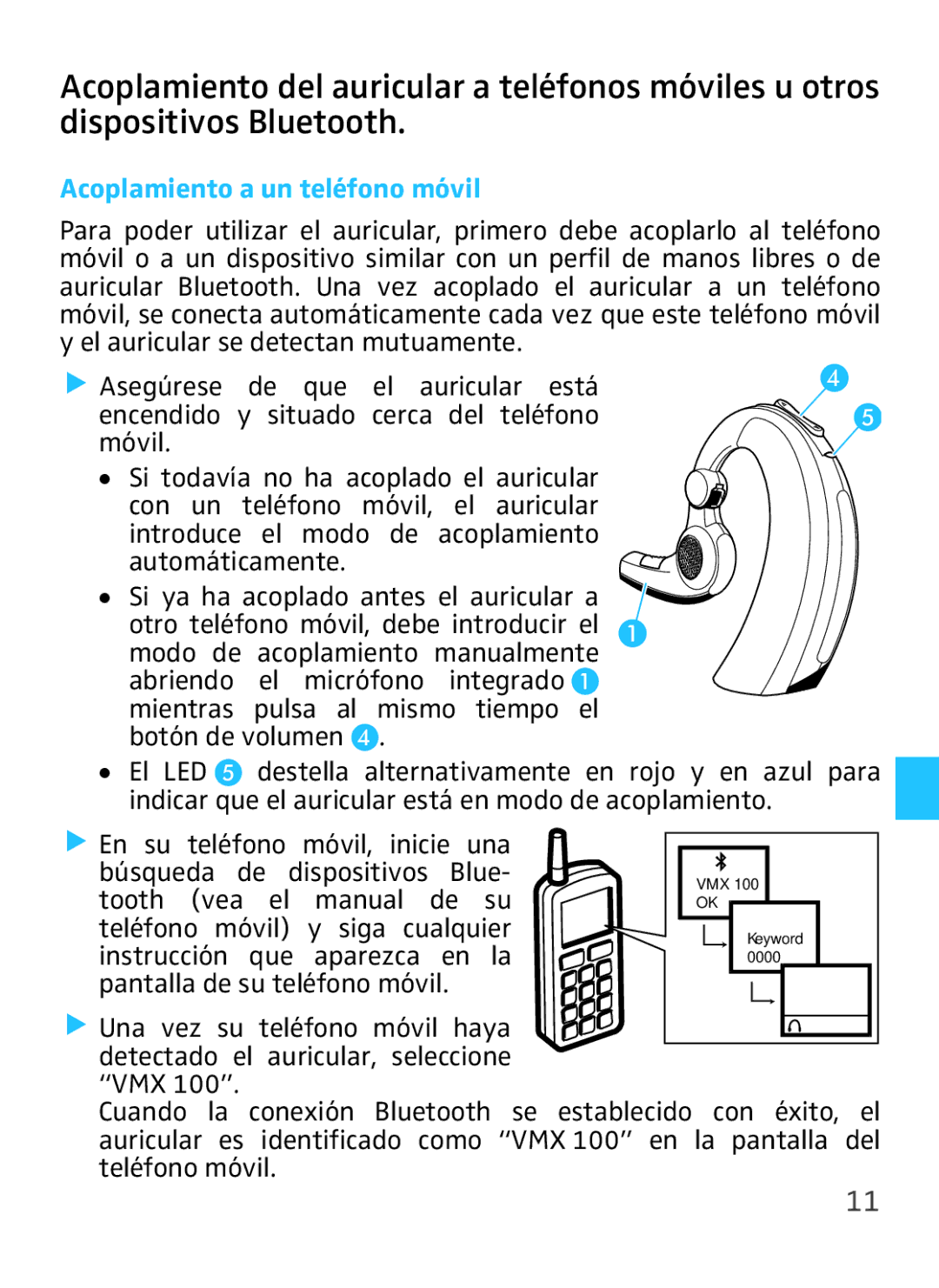 Sennheiser VMX 100 instruction manual Acoplamiento a un teléfono móvil 