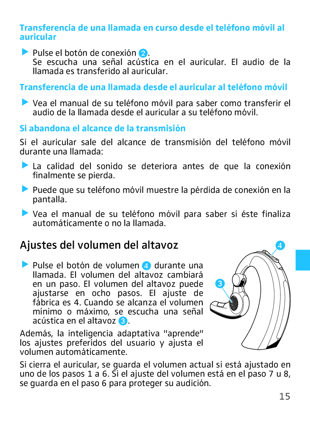 Sennheiser VMX 100 instruction manual Ajustes del volumen del altavoz, Si abandona el alcance de la transmisión 