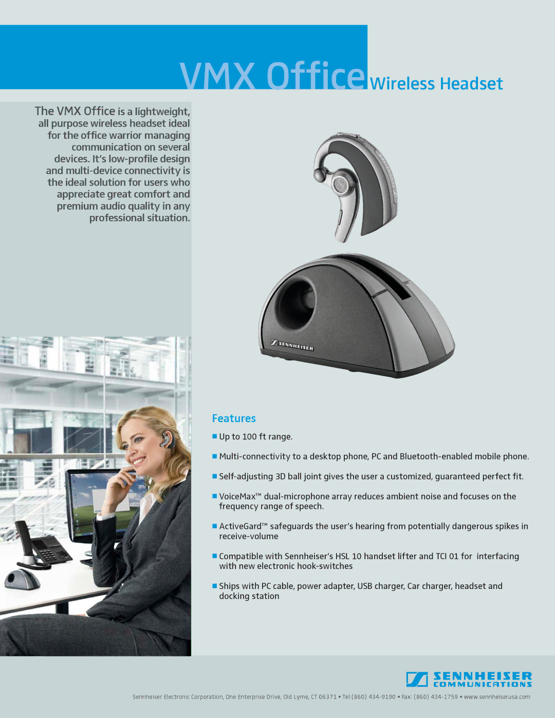 Sennheiser VMXOFFICE manual VMX OfficeWireless Headset, Features 