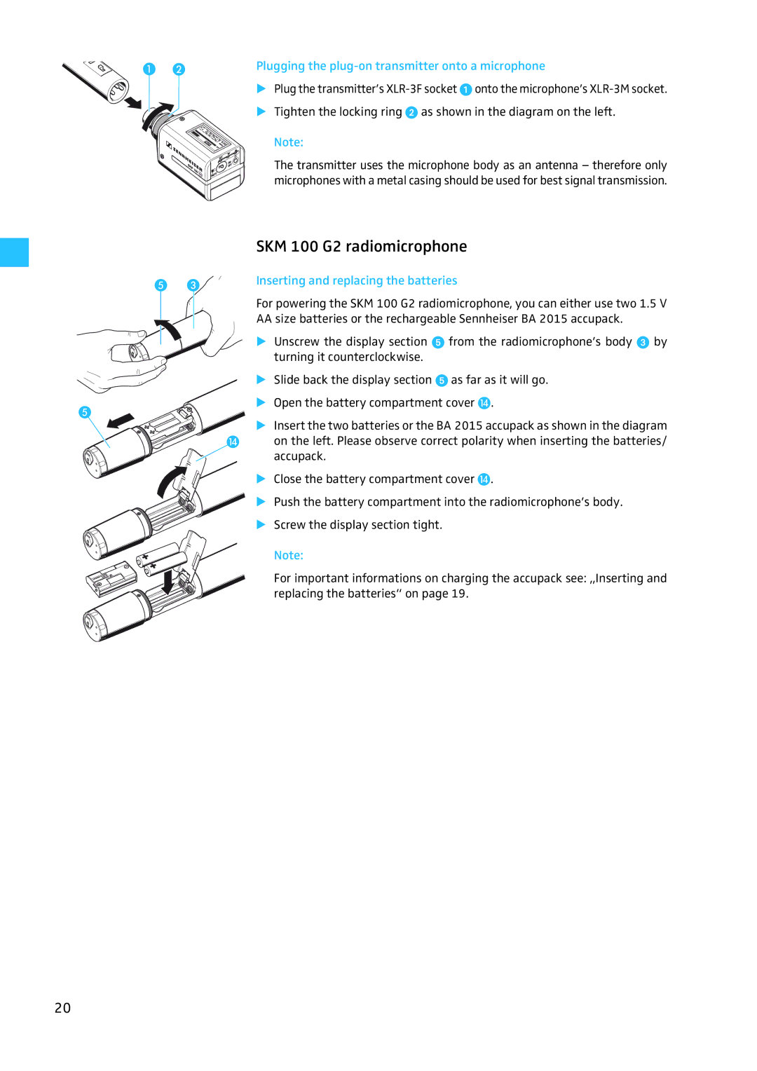 Sennheiser W100 manual SKM 100 G2 radiomicrophone, Plugging the plug-on transmitter onto a microphone 