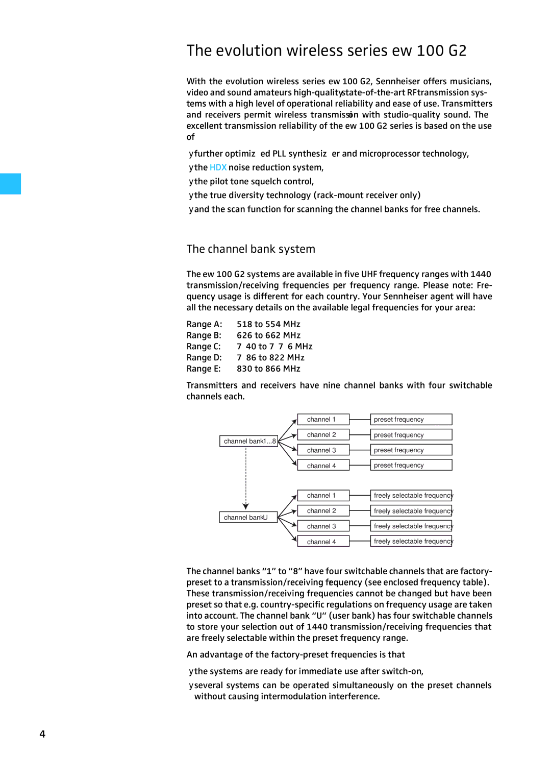 Sennheiser W100 manual Evolution wireless series ew 100 G2, Channel bank system 