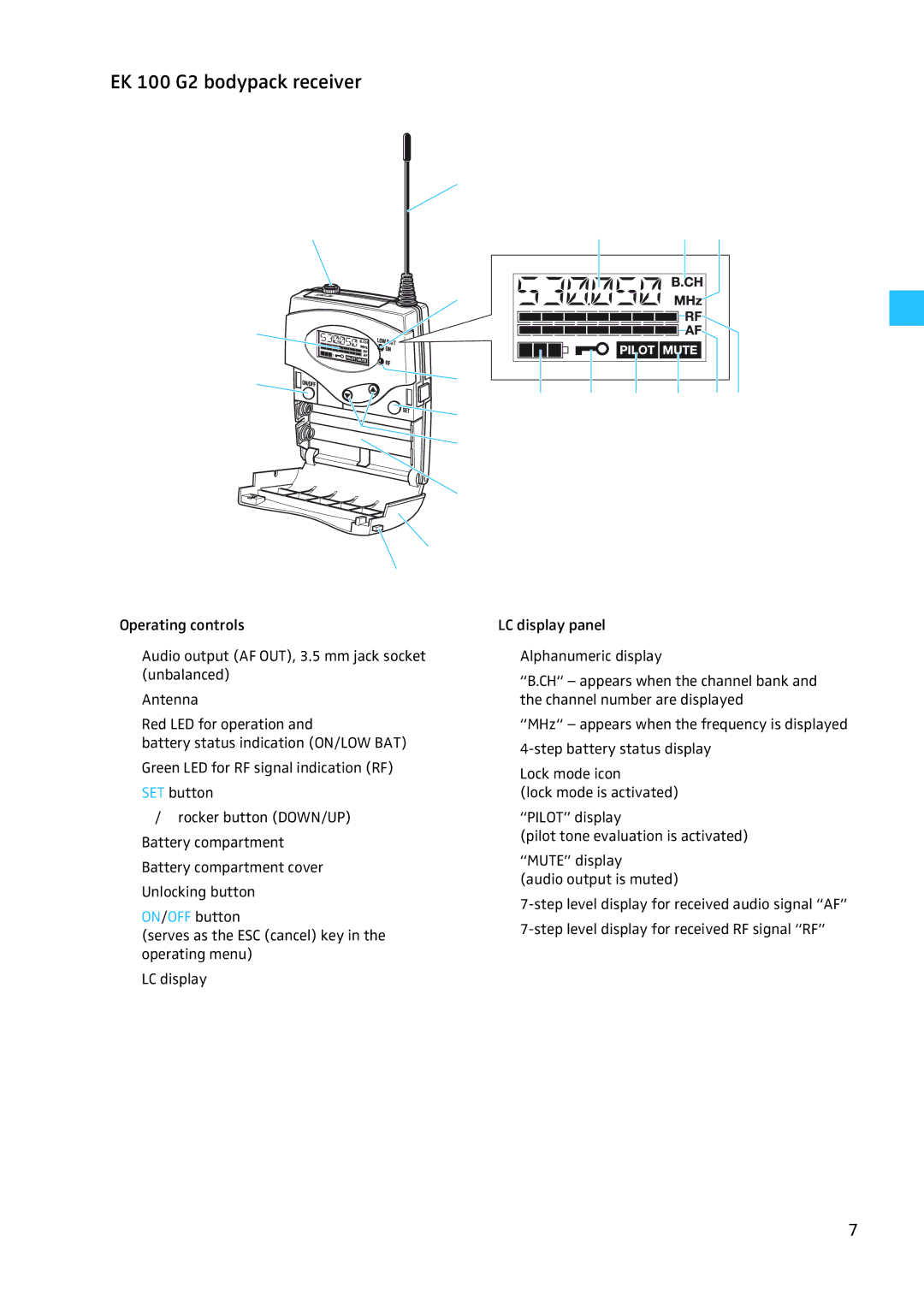 Sennheiser W100 manual EK 100 G2 bodypack receiver 