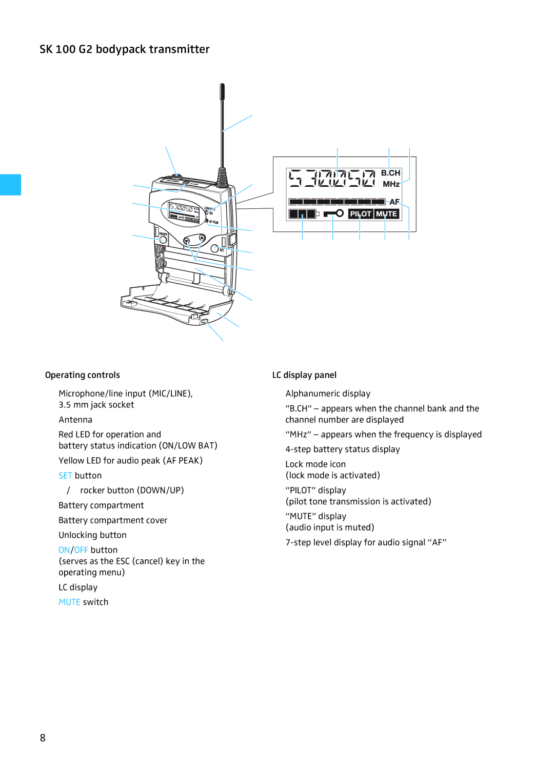 Sennheiser W100 manual SK 100 G2 bodypack transmitter 