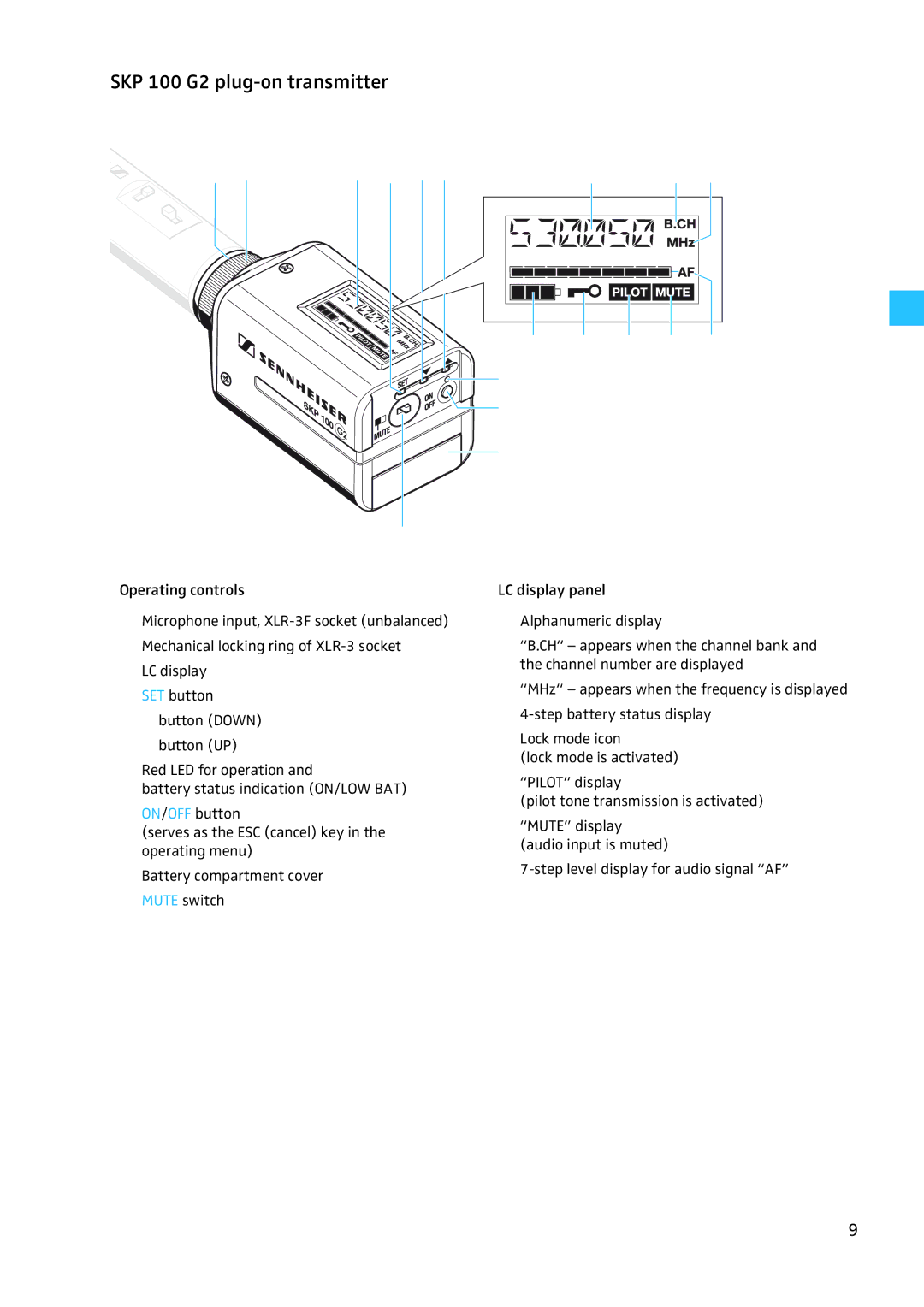 Sennheiser W100 manual SKP 100 G2 plug-on transmitter 