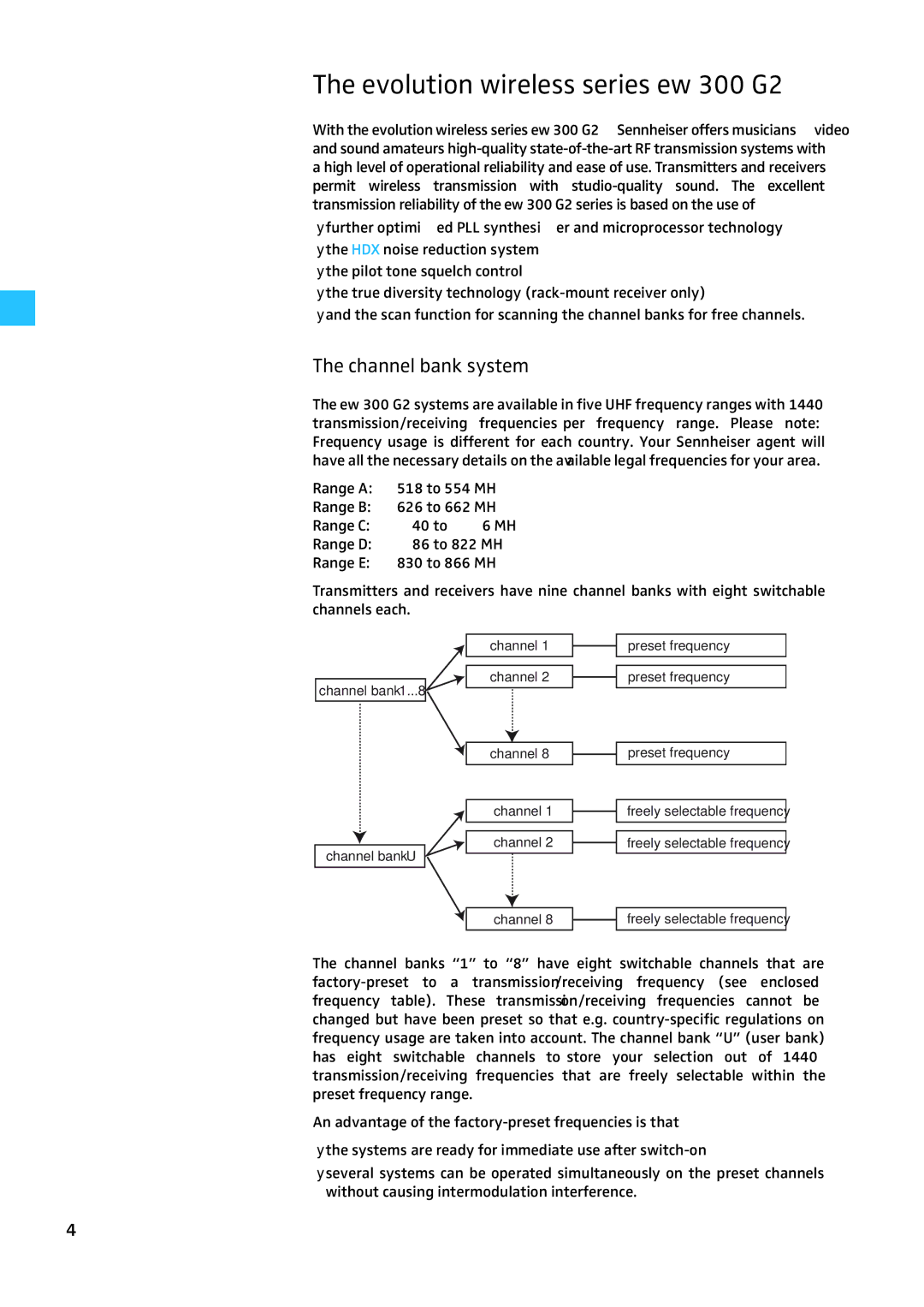 Sennheiser W300 manual Evolution wireless series ew 300 G2, Channel bank system 