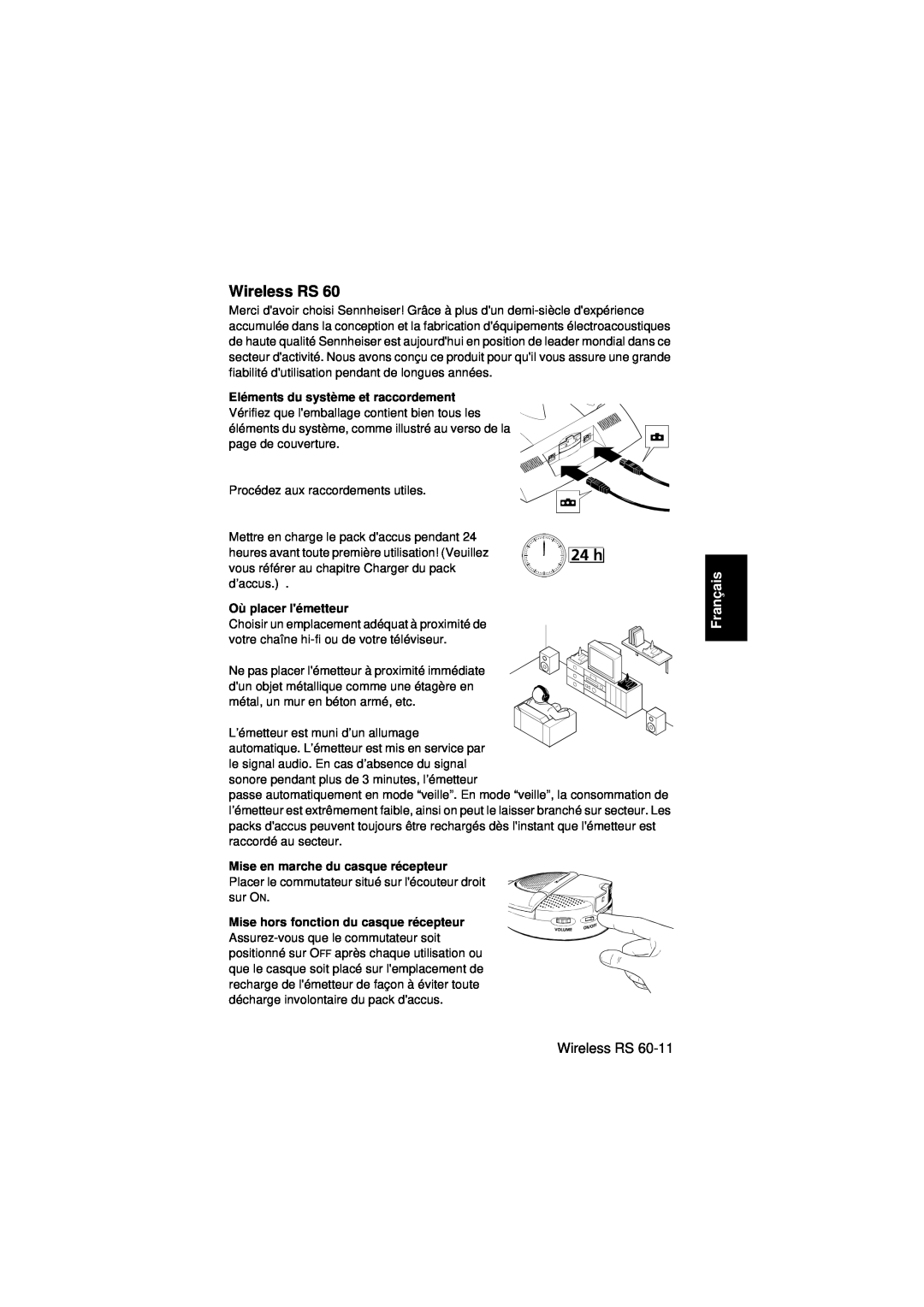 Sennheiser Wireless RS 60 instruction manual Français, Eléments du système et raccordement, Où placer lémetteur 