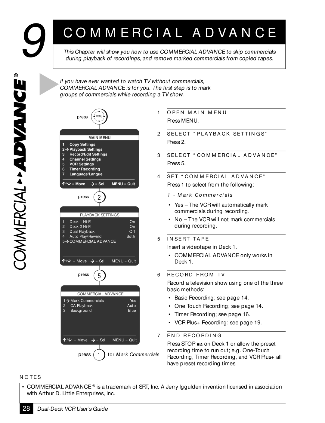 Sensory Science DDV2120 manual M M E R C I a L a D V a N C E, Press 