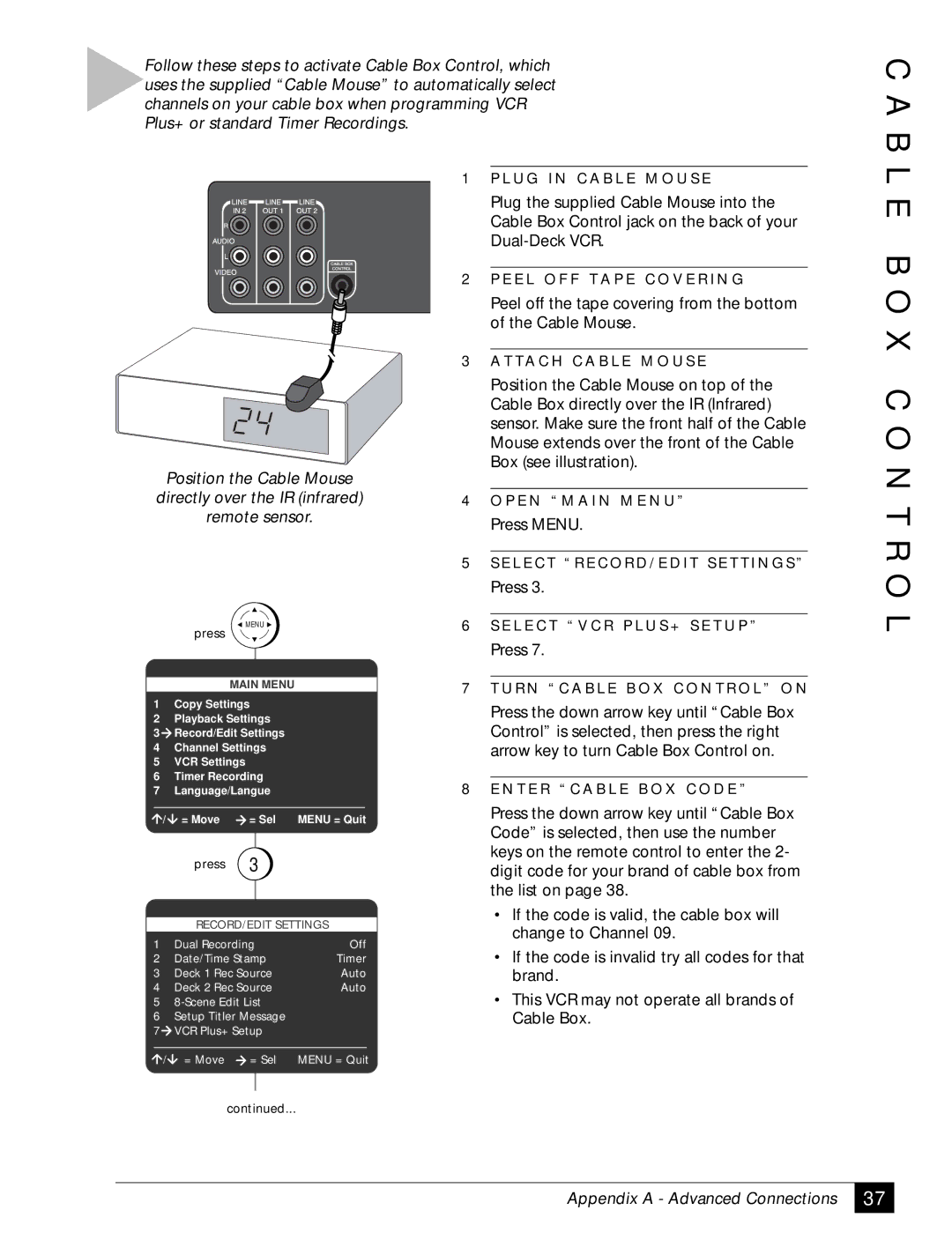 Sensory Science DDV2120 manual B O X C O N T R O, Press 