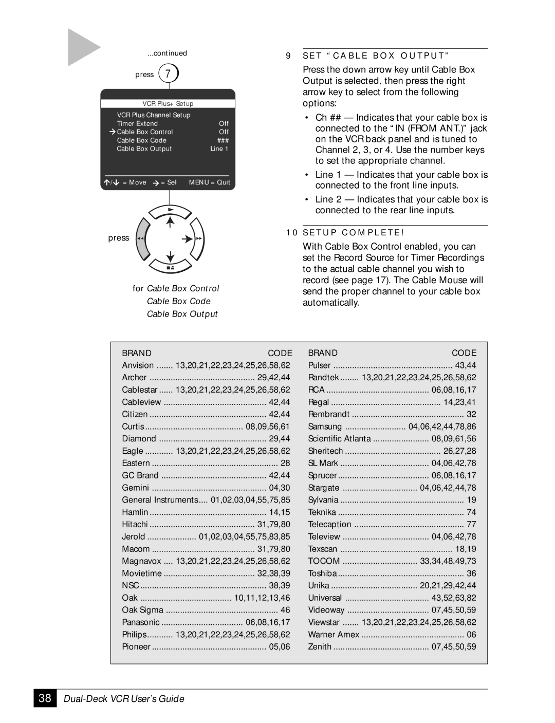 Sensory Science DDV2120 manual For Cable Box Control Cable Box Code Cable Box Output 